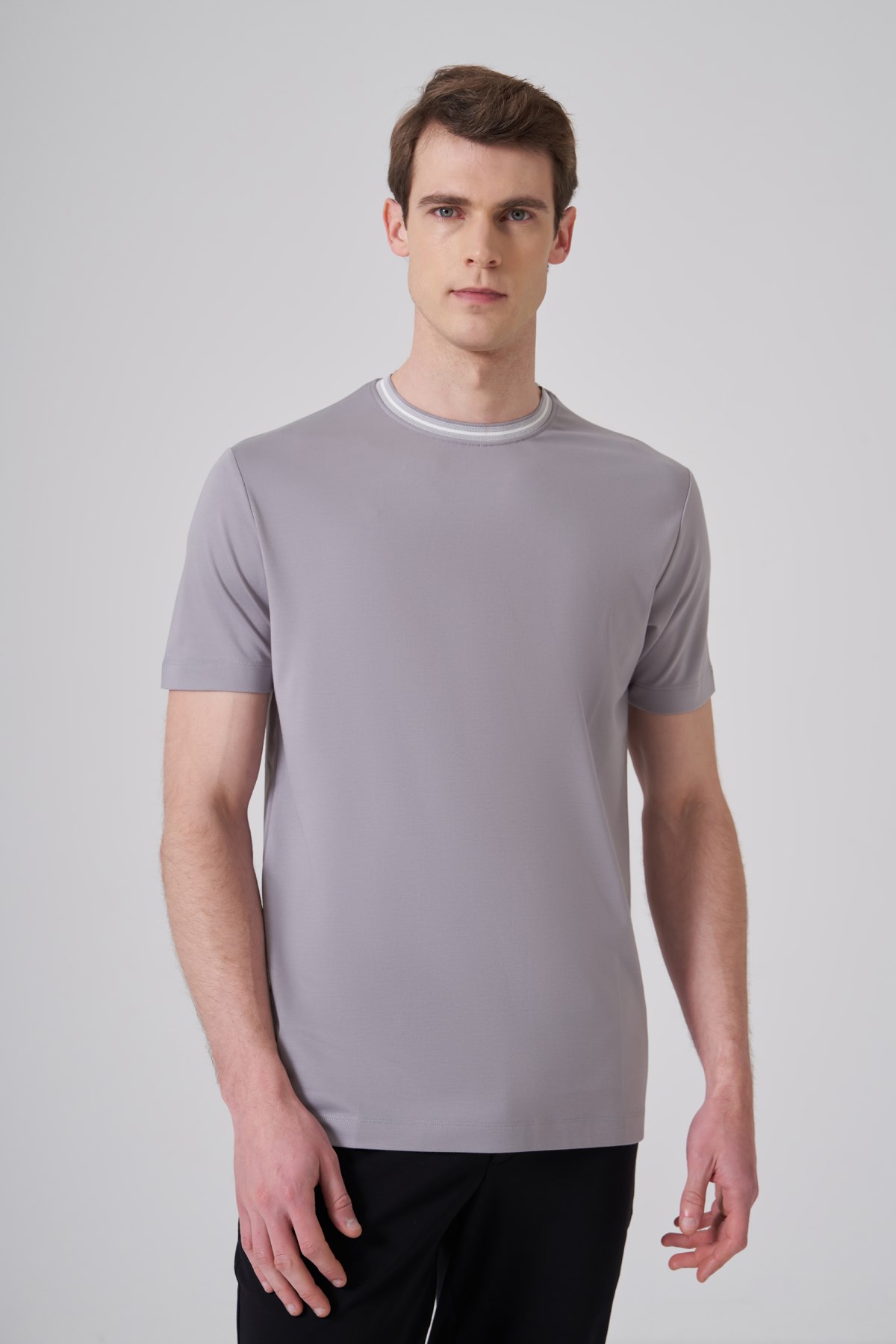 Morven Erkek Gri Trend Rayon Bisiklet Yaka Dinamik Fit Tshirt