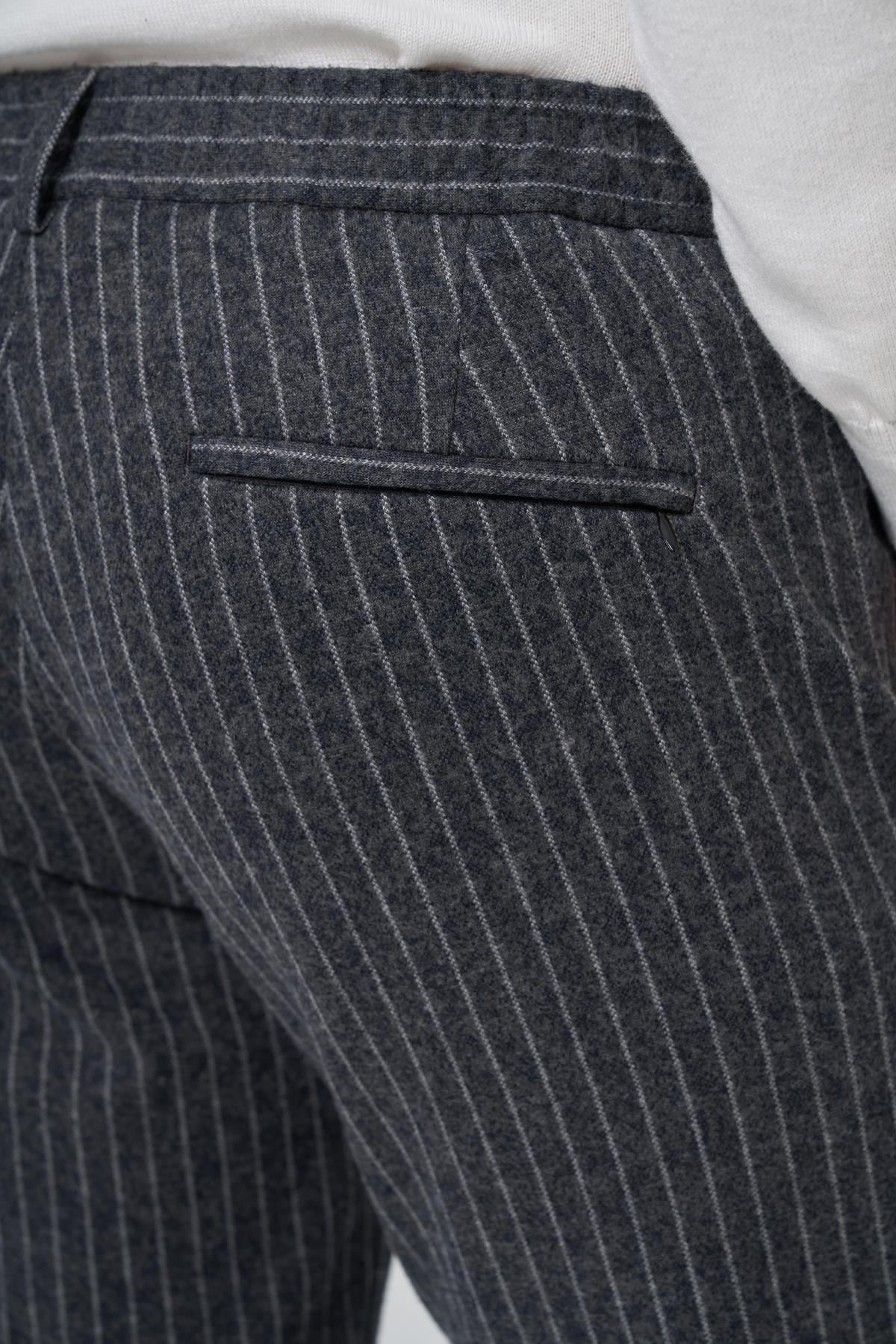 Morven Erkek Gri Trend Slim Fit Lastikli Fermuarlı Pantolon