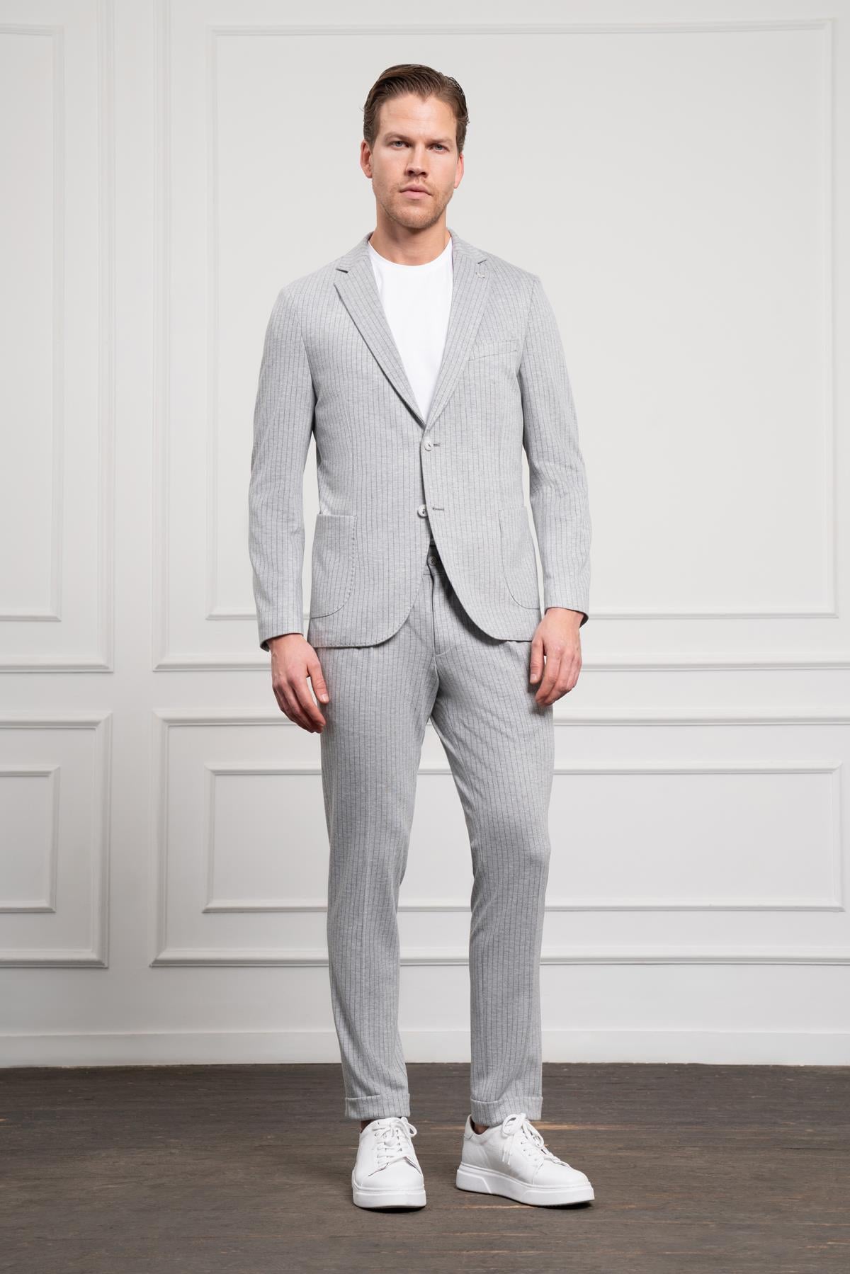 Morven Erkek Gri Trend Slim Fit Mono Yaka Takım Elbise