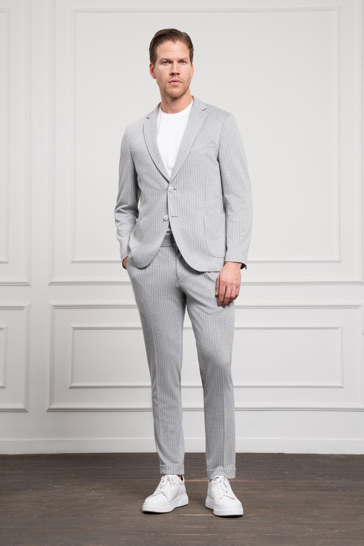 Morven Erkek Gri Trend Slim Fit Mono Yaka Takım Elbise