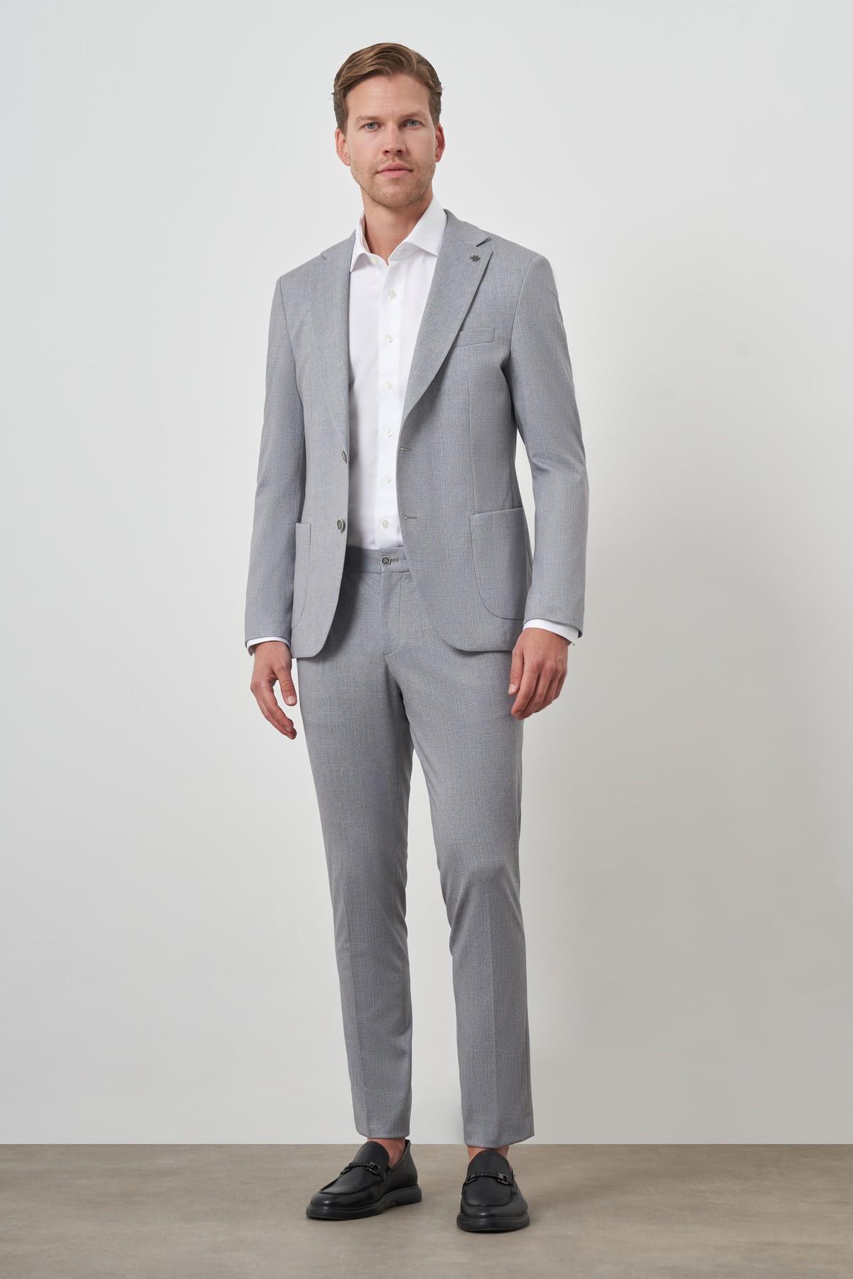 Morven Erkek Gri Trend Slim Fit Mono Yaka Takım Elbise