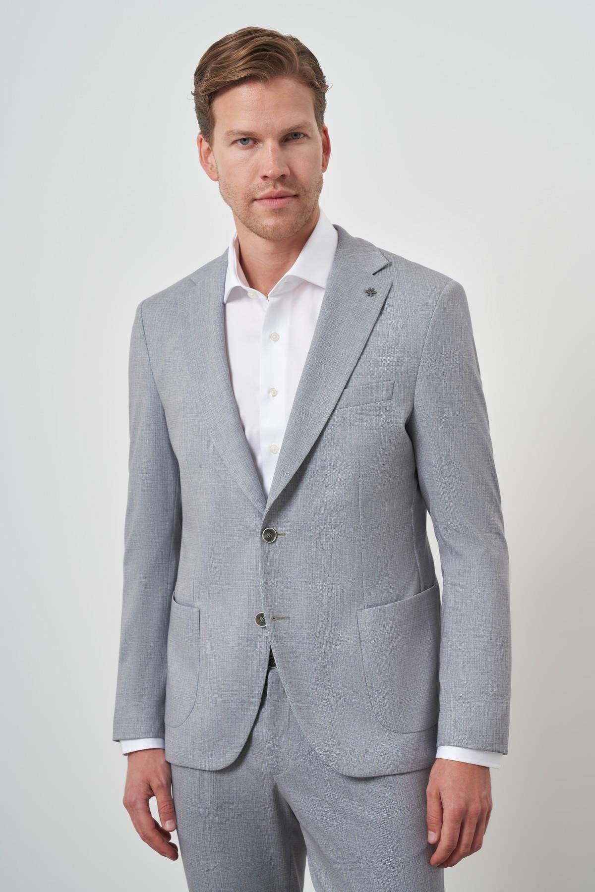 Morven Erkek Gri Trend Slim Fit Mono Yaka Takım Elbise