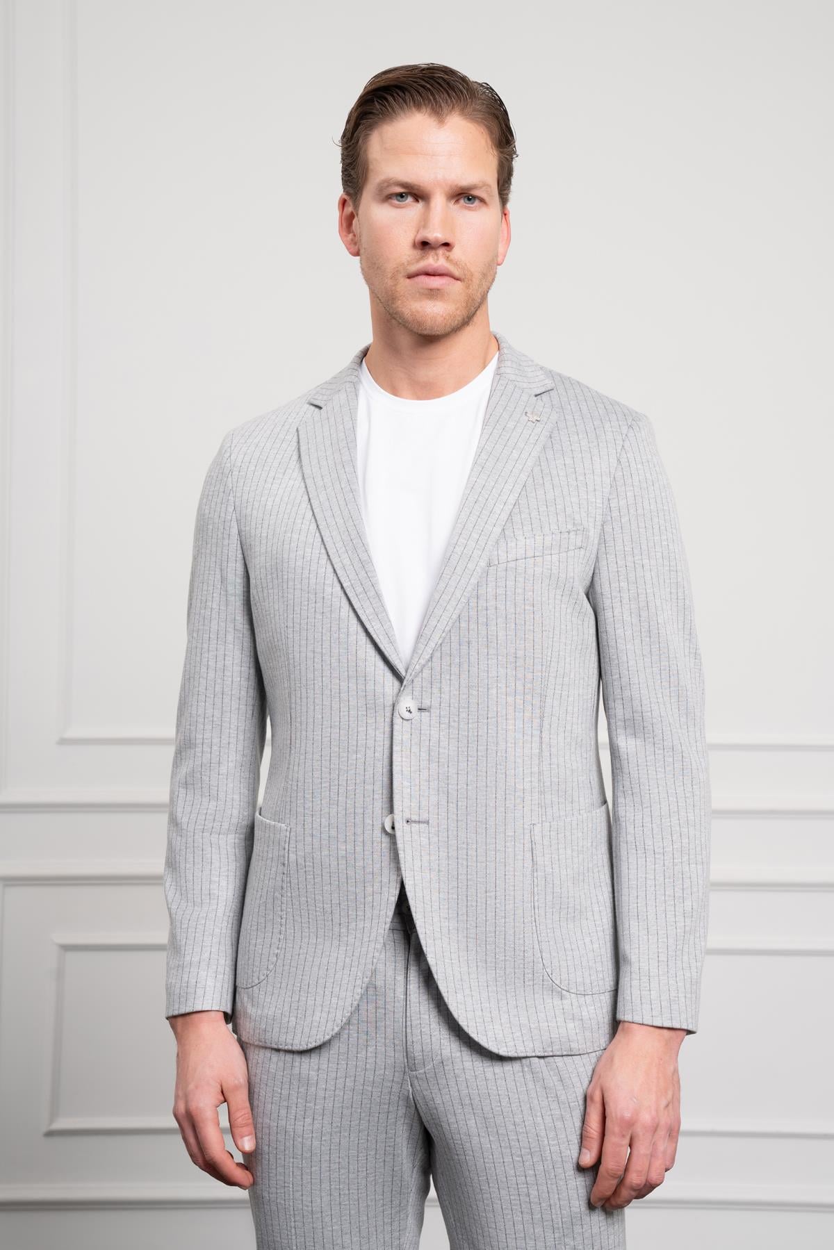 Morven Erkek Gri Trend Slim Fit Mono Yaka Takım Elbise