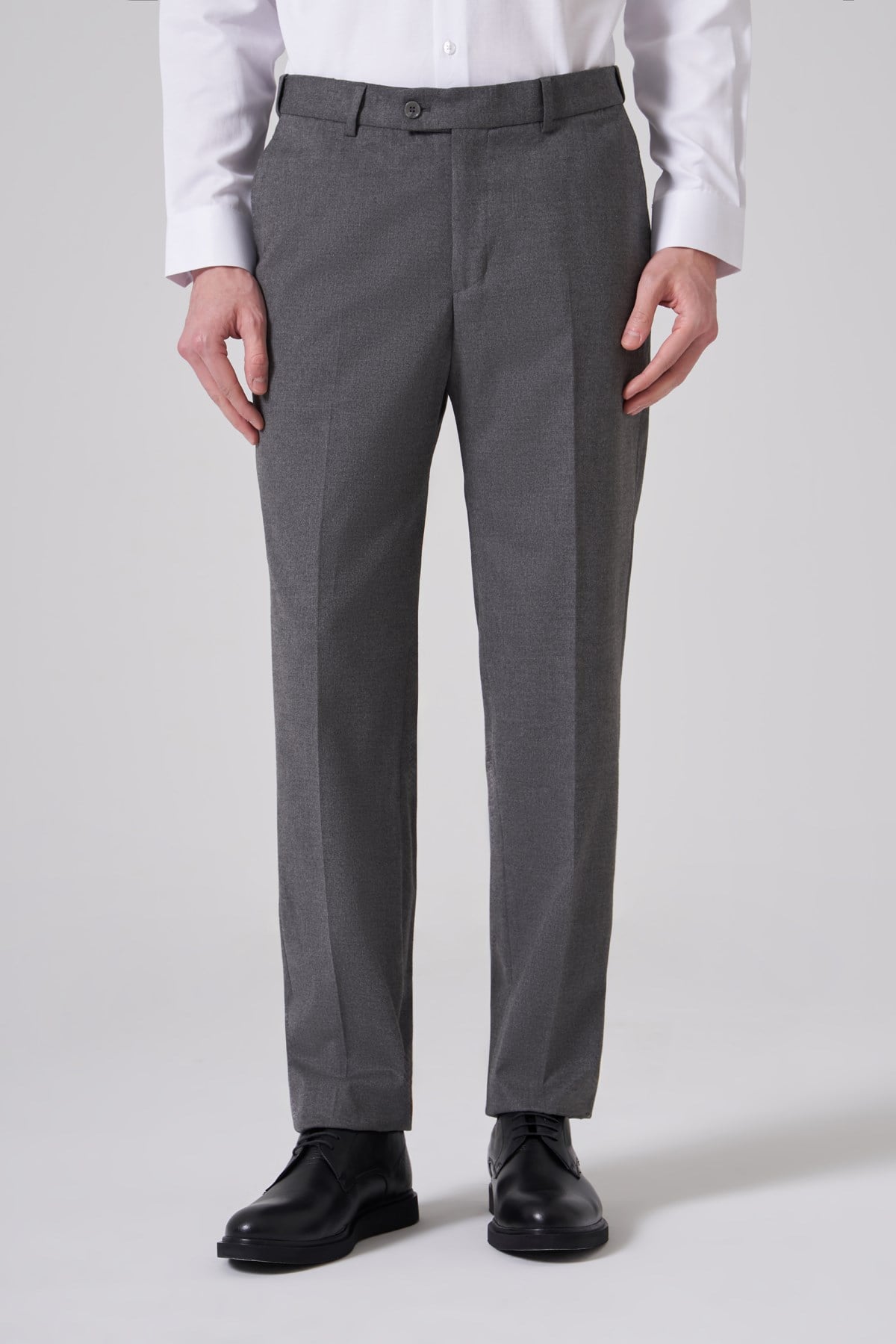 Morven Erkek Gri Yünlü Düz Dynamic Fit Pantolon