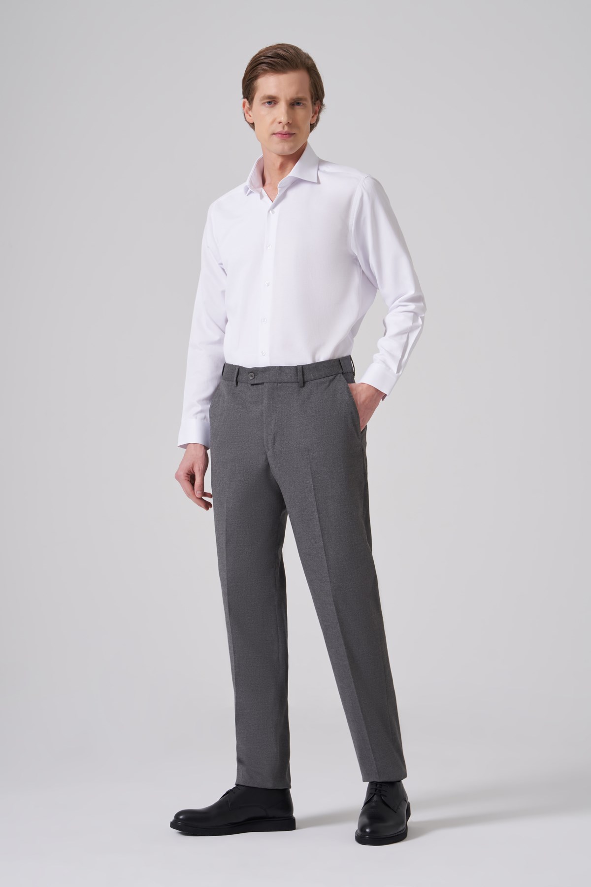Morven Erkek Gri Yünlü Düz Dynamic Fit Pantolon