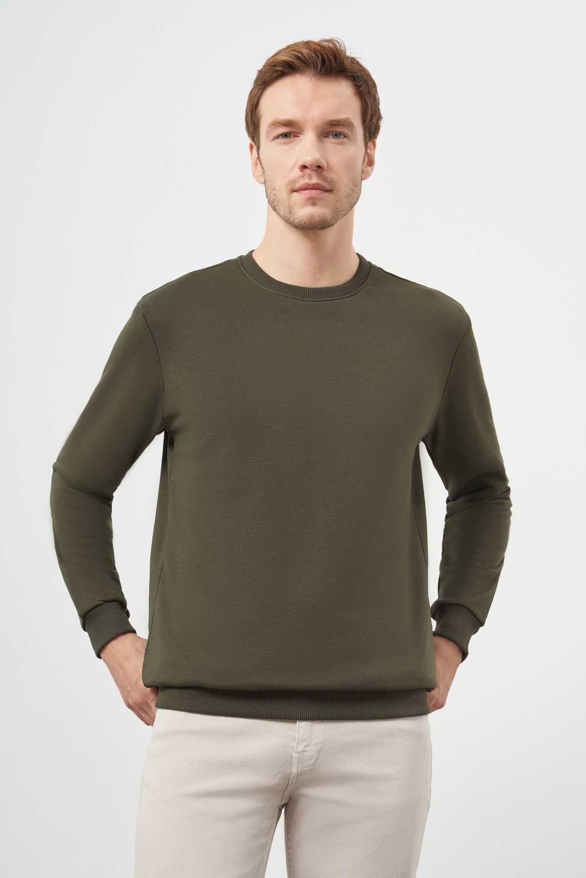 Morven Erkek Haki Basic Bisiklet Yaka Sweat-Shirt