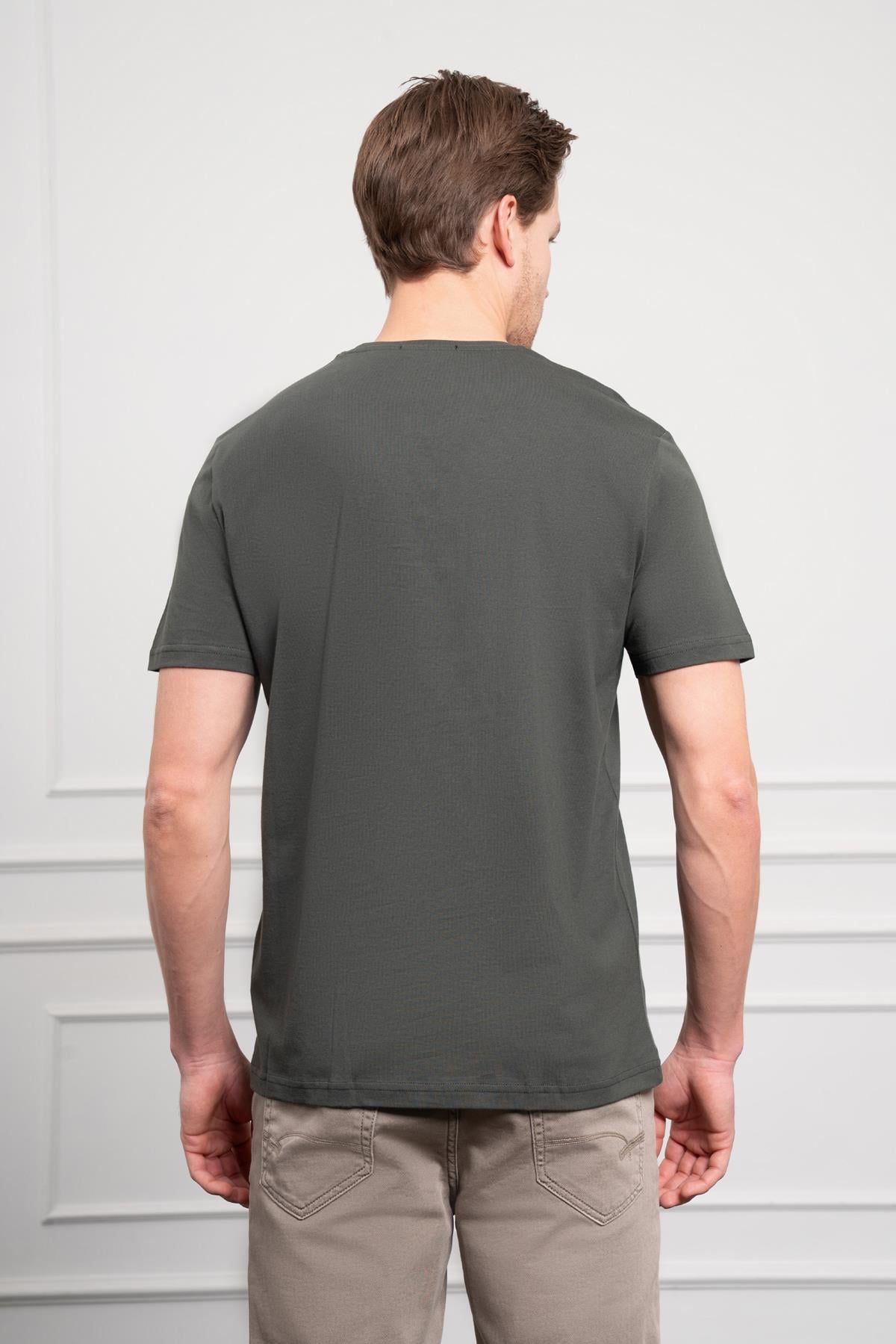 Morven Erkek Haki Basic Bisiklet Yaka Dynamic Fit Pamuk T-Shirt