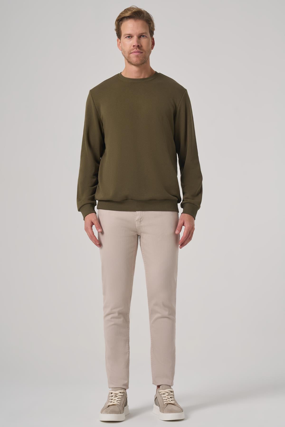 Morven Erkek Haki Basic Bisiklet Yaka Sweatshirt