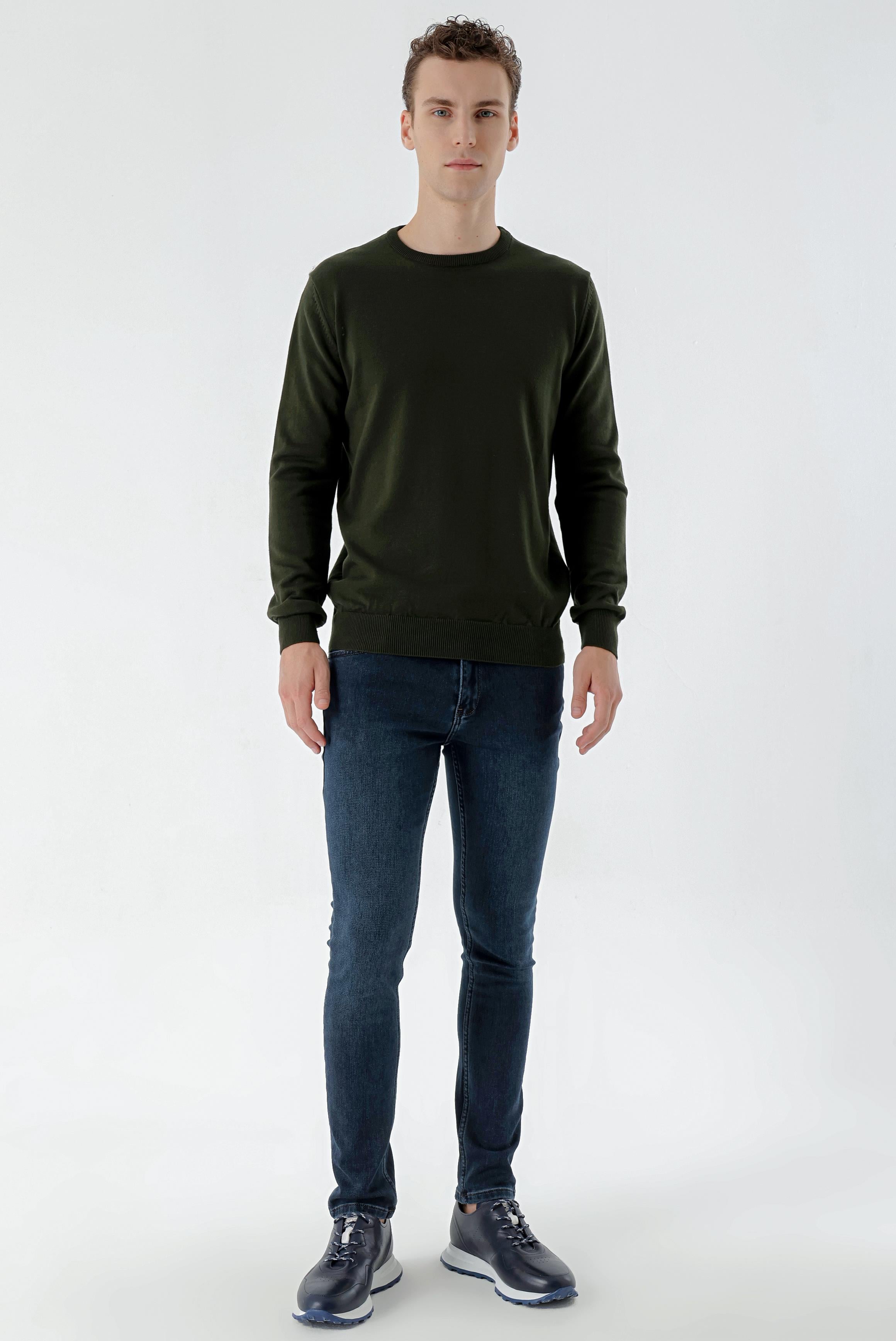 Morven Erkek Haki Basic Bisiklet Yaka Dynamic Fit Rahat Kesim Triko