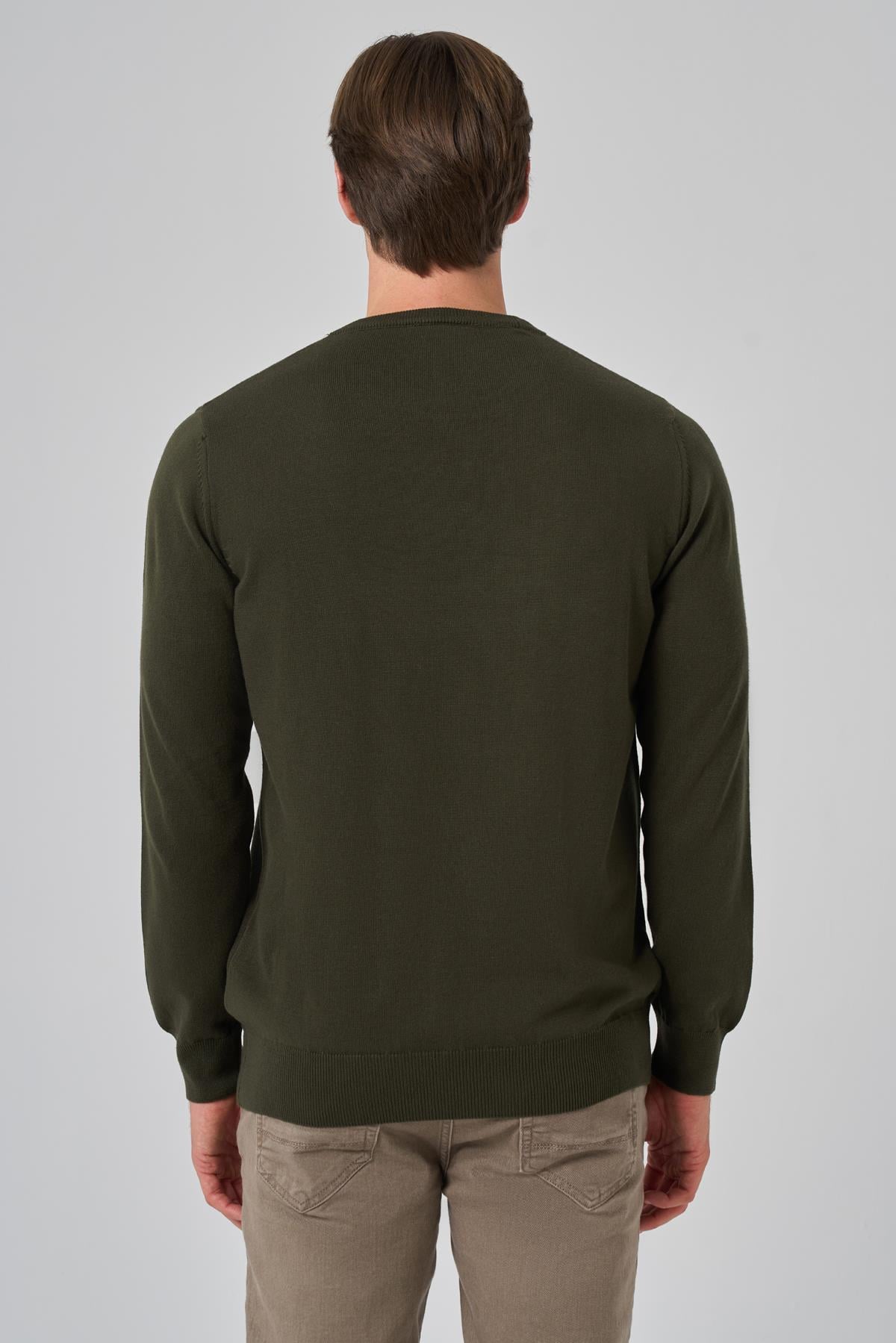 Morven Erkek Haki Basic Bisiklet Yaka Dynamic Fit Rahat Kesim Triko