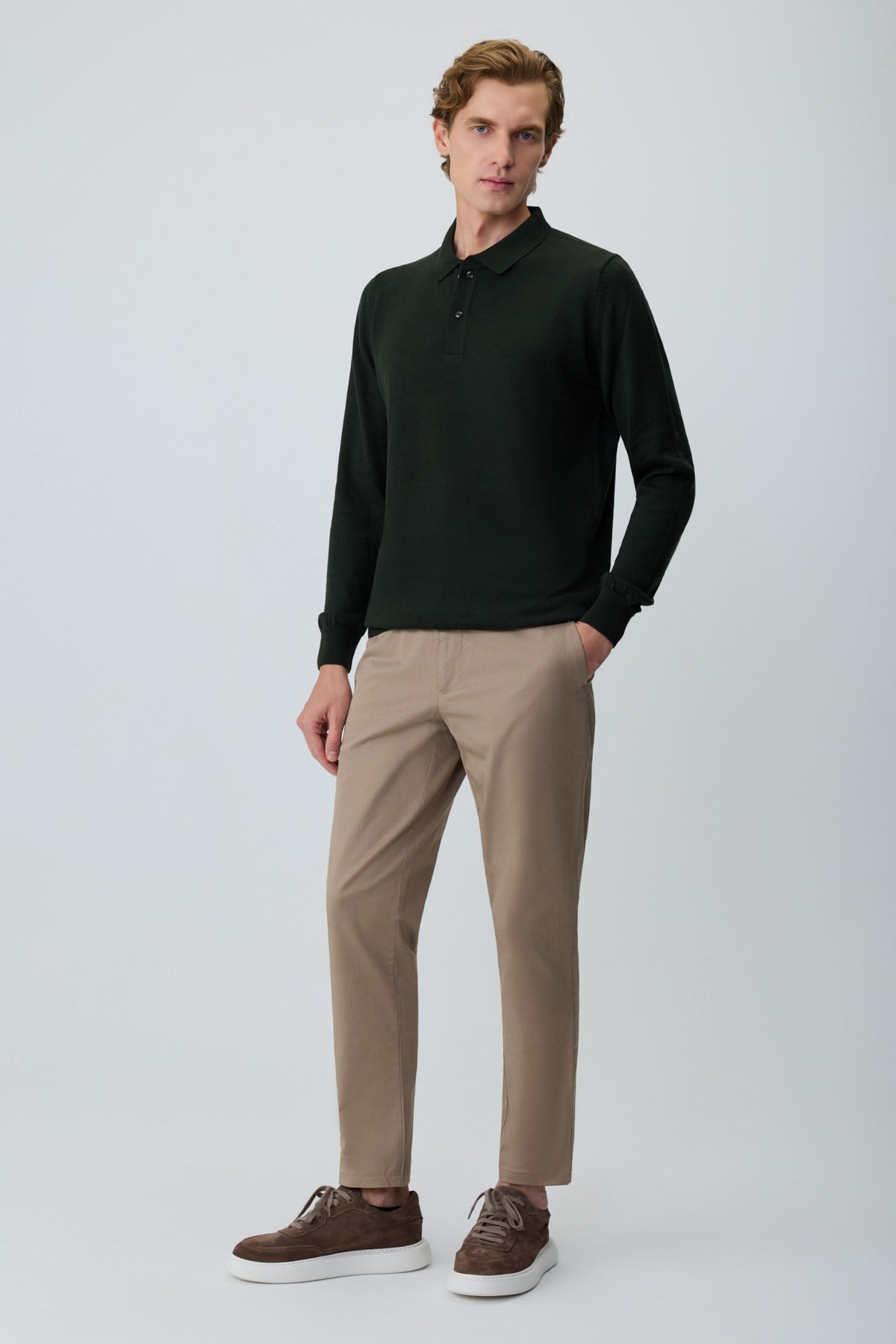 Morven Erkek Haki Basic Polo Yaka Dynamic Fit Rahat Kesim Triko