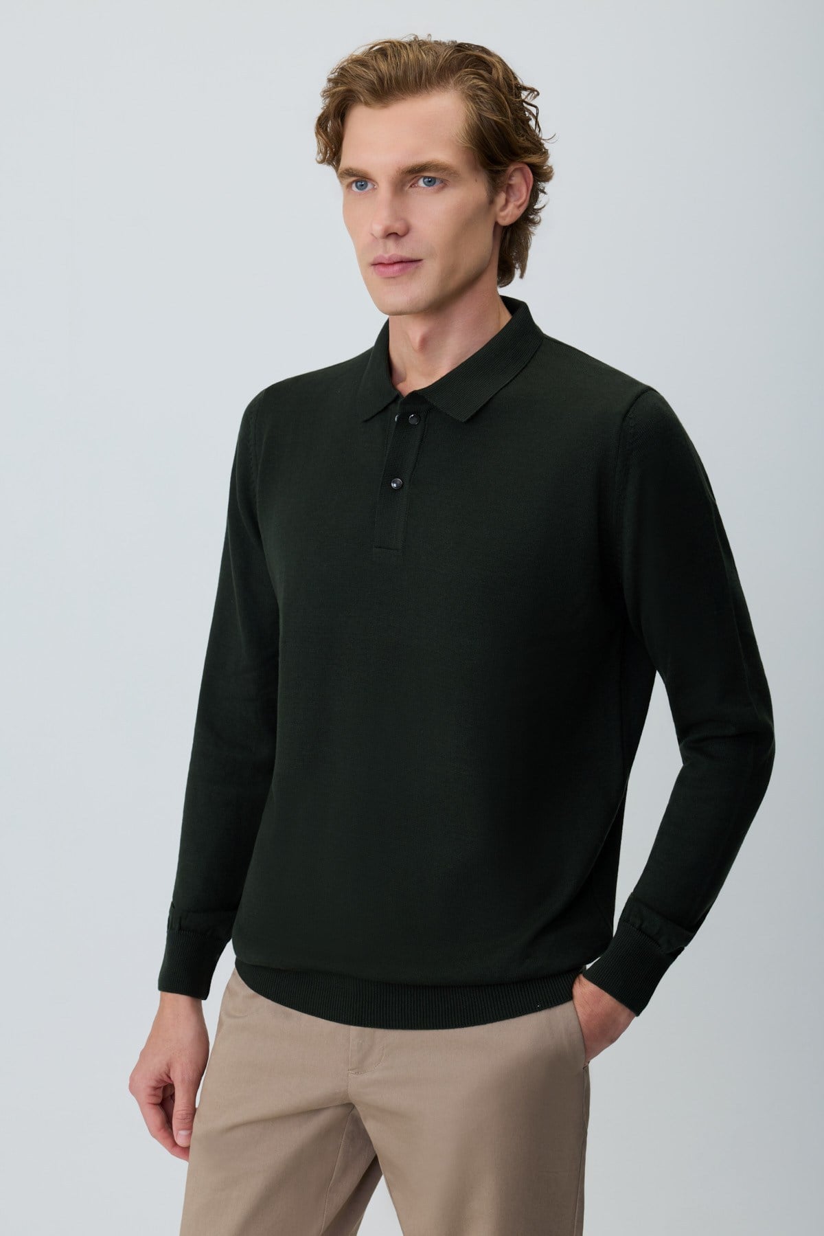 Morven Erkek Haki Basic Polo Yaka Dynamic Fit Rahat Kesim Triko