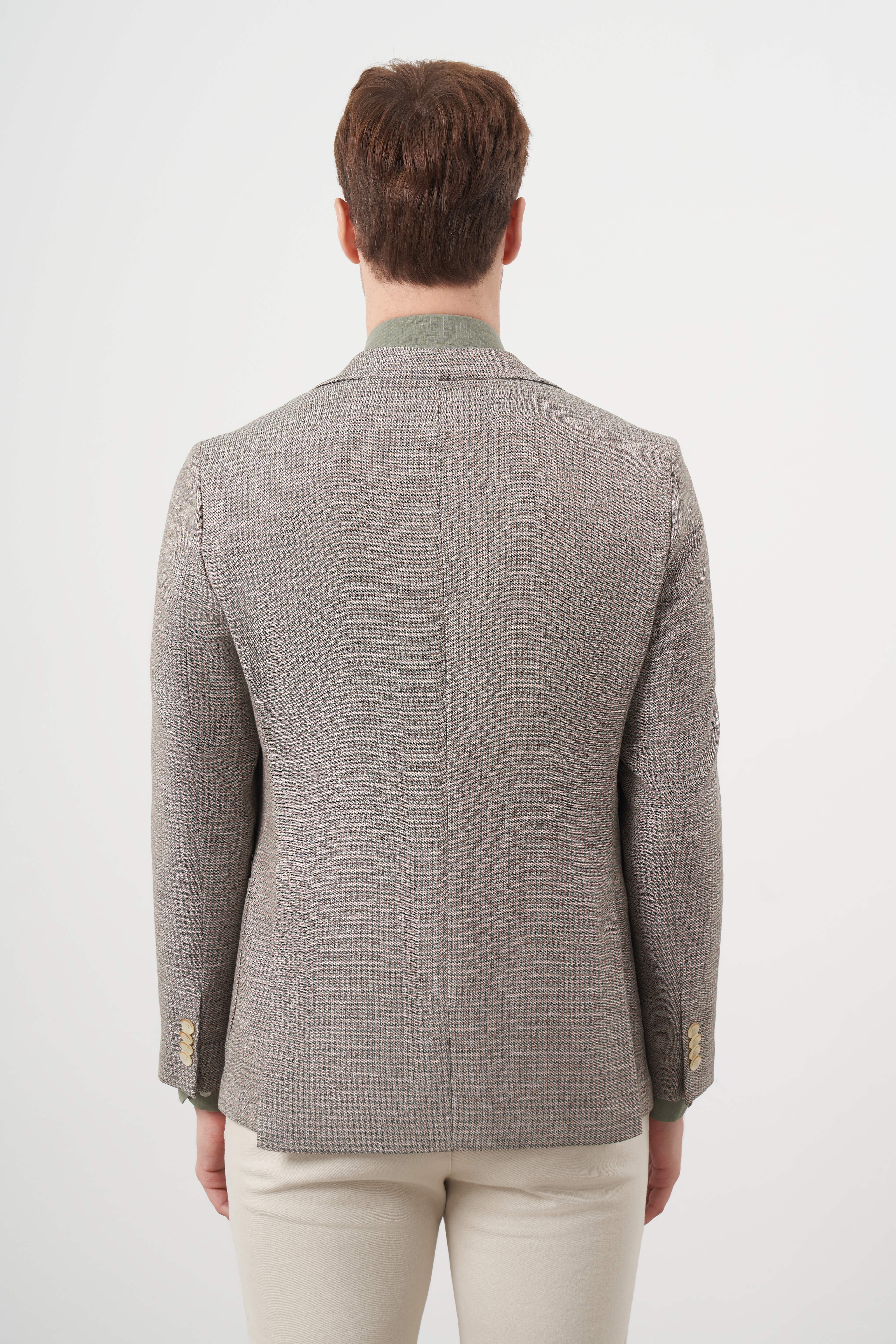 Morven Erkek Haki Dokuma Slim Fit Torba Cep Mono Yaka Spor Ceket