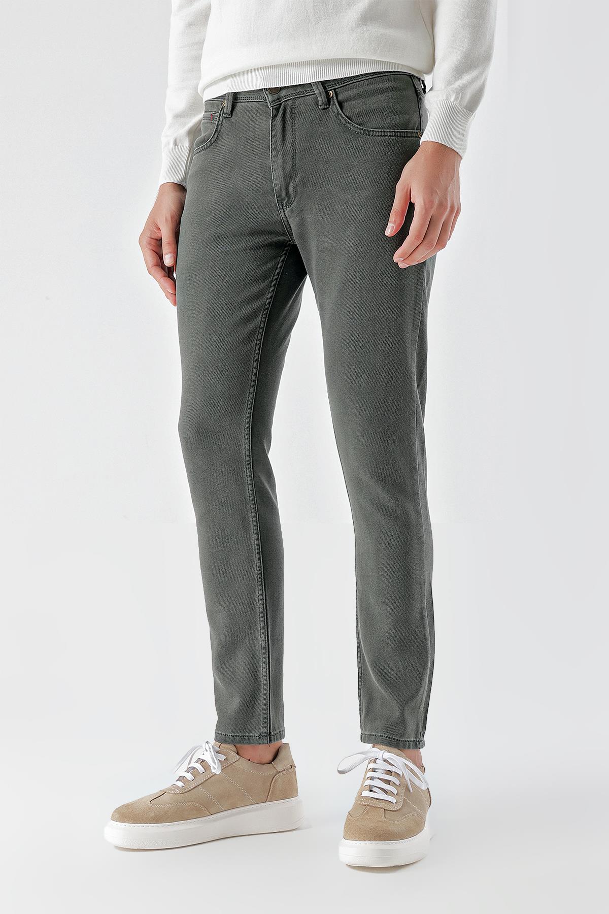Morven Erkek Haki Mevsimlik Pamuk 5 Cep Slim Fit Jean Pantolon