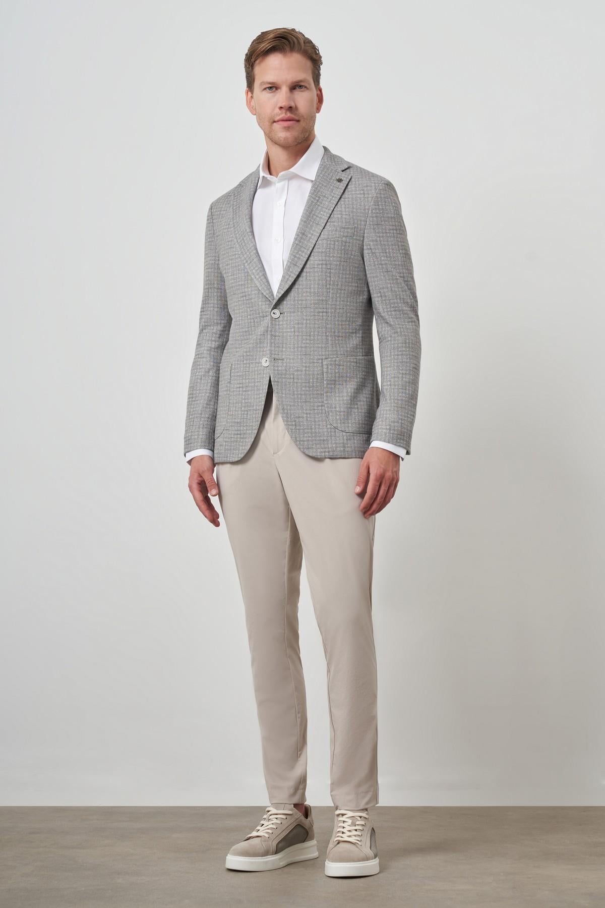 Morven Erkek Haki Örme Slim Fit Mono Yaka Ceket