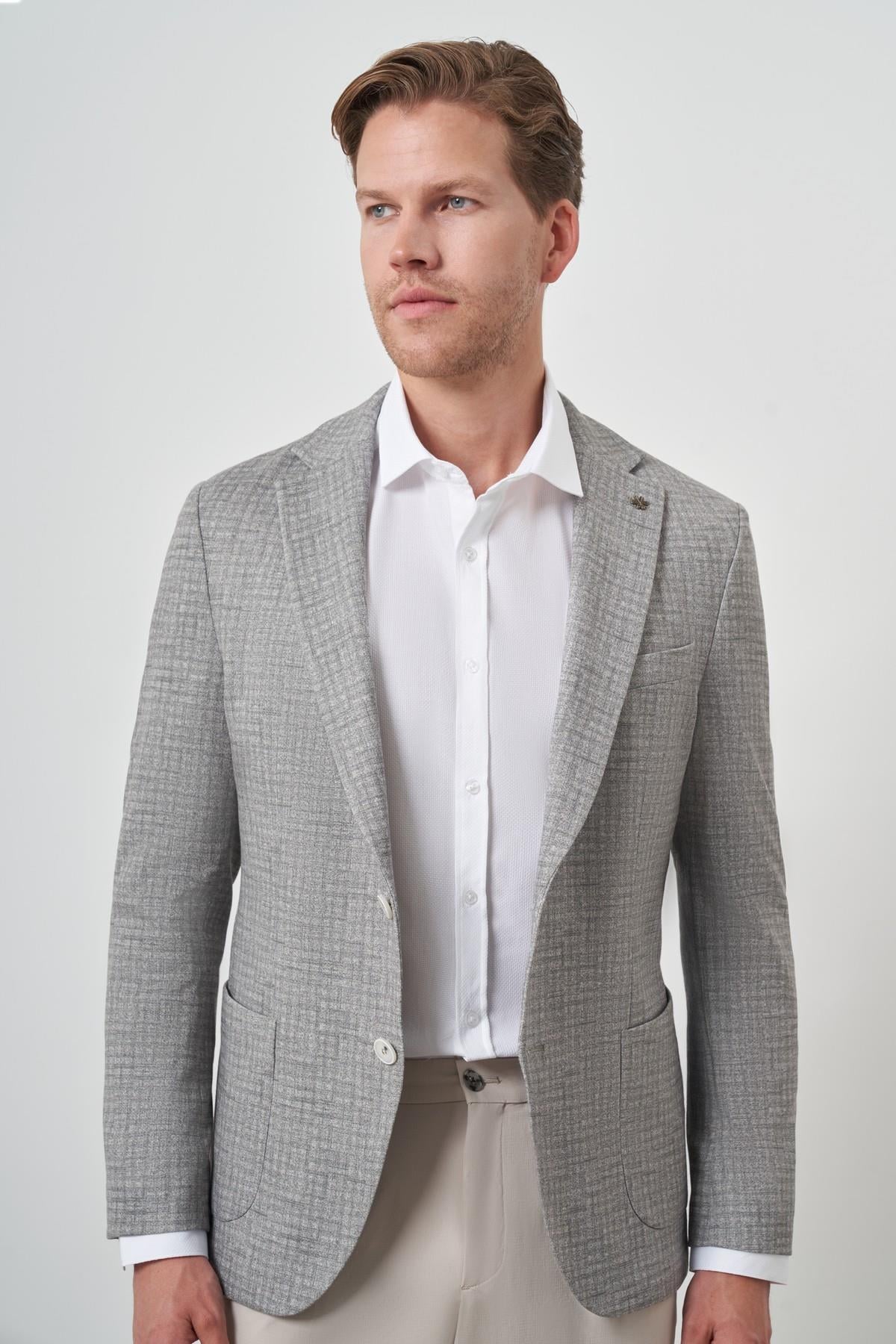 Morven Erkek Haki Örme Slim Fit Mono Yaka Ceket