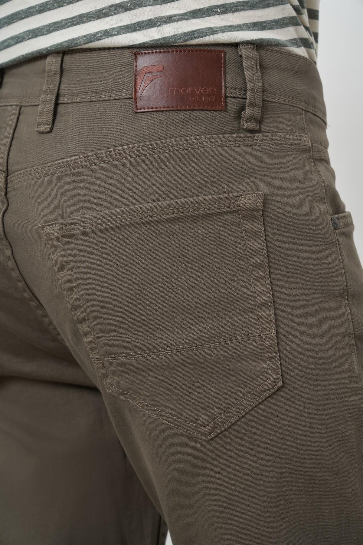 Morven Erkek Haki Pamuk 5 Cep Slim Fit Jean Kot Pantolon
