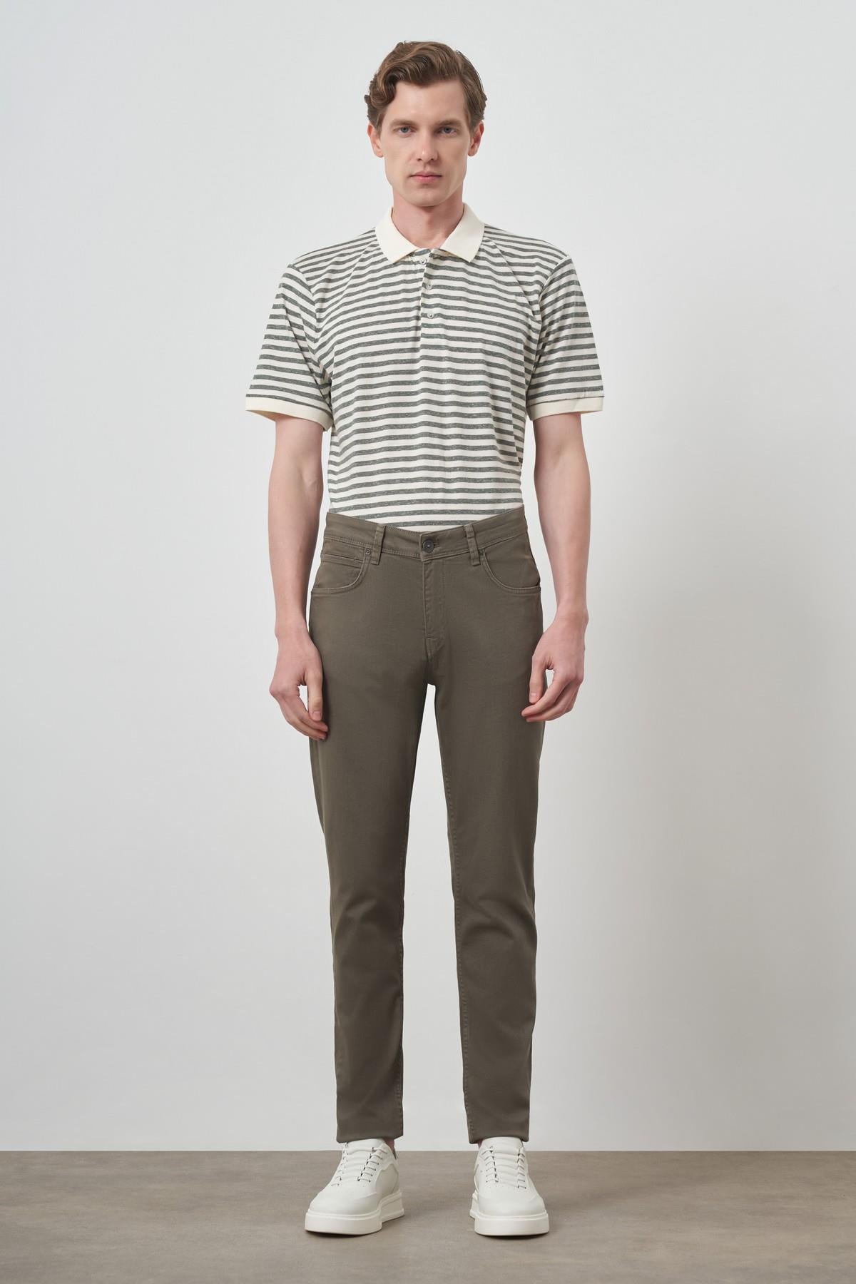 Morven Erkek Haki Pamuk 5 Cep Slim Fit Jean Kot Pantolon