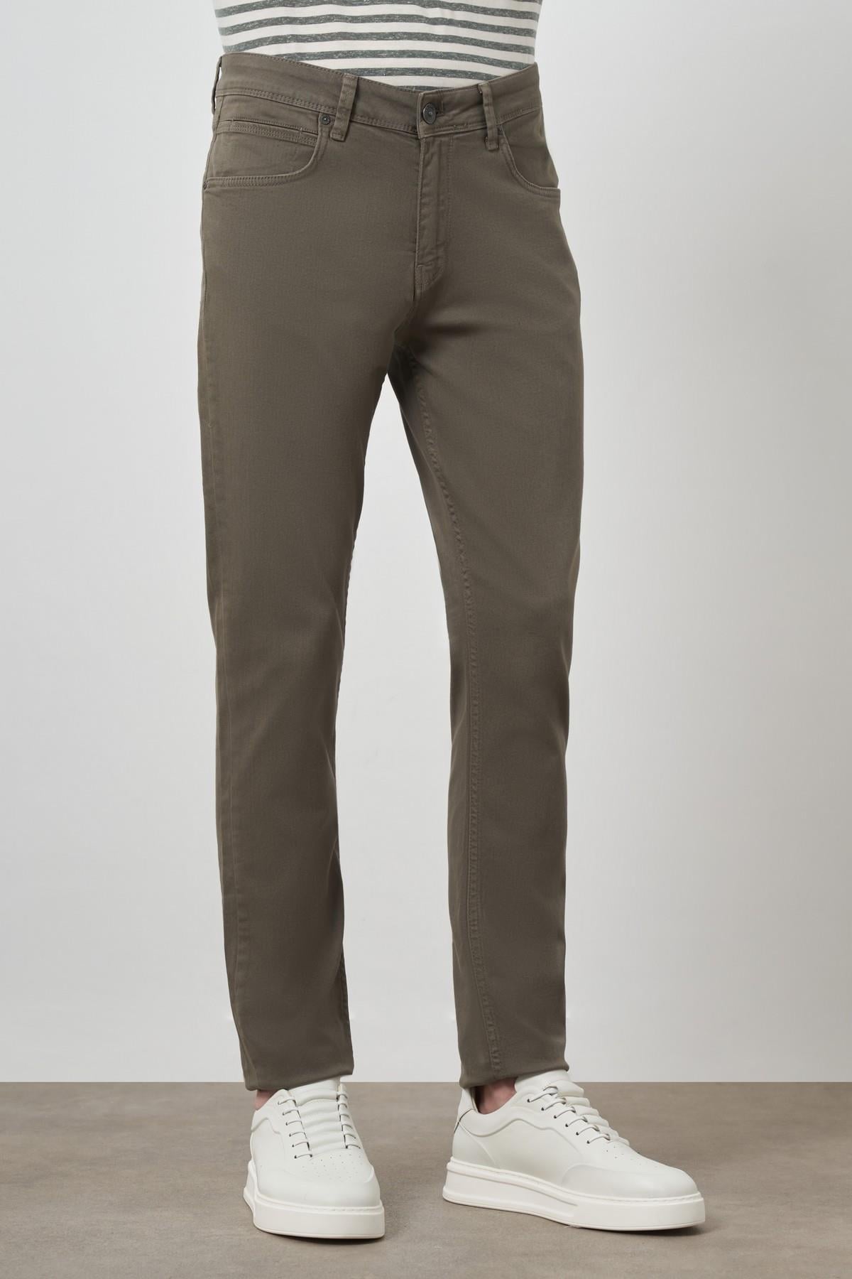 Morven Erkek Haki Pamuk 5 Cep Slim Fit Jean Kot Pantolon