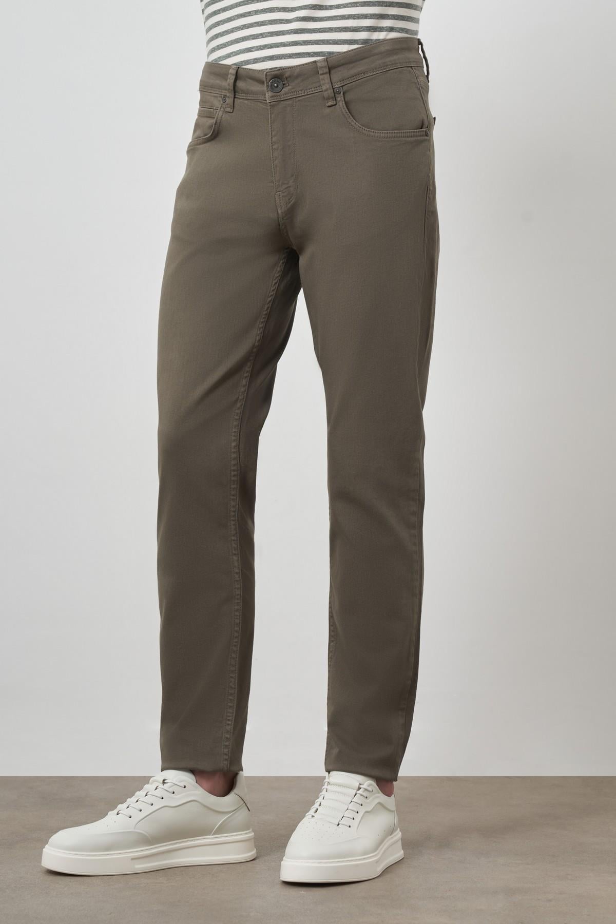 Morven Erkek Haki Pamuk 5 Cep Slim Fit Jean Kot Pantolon