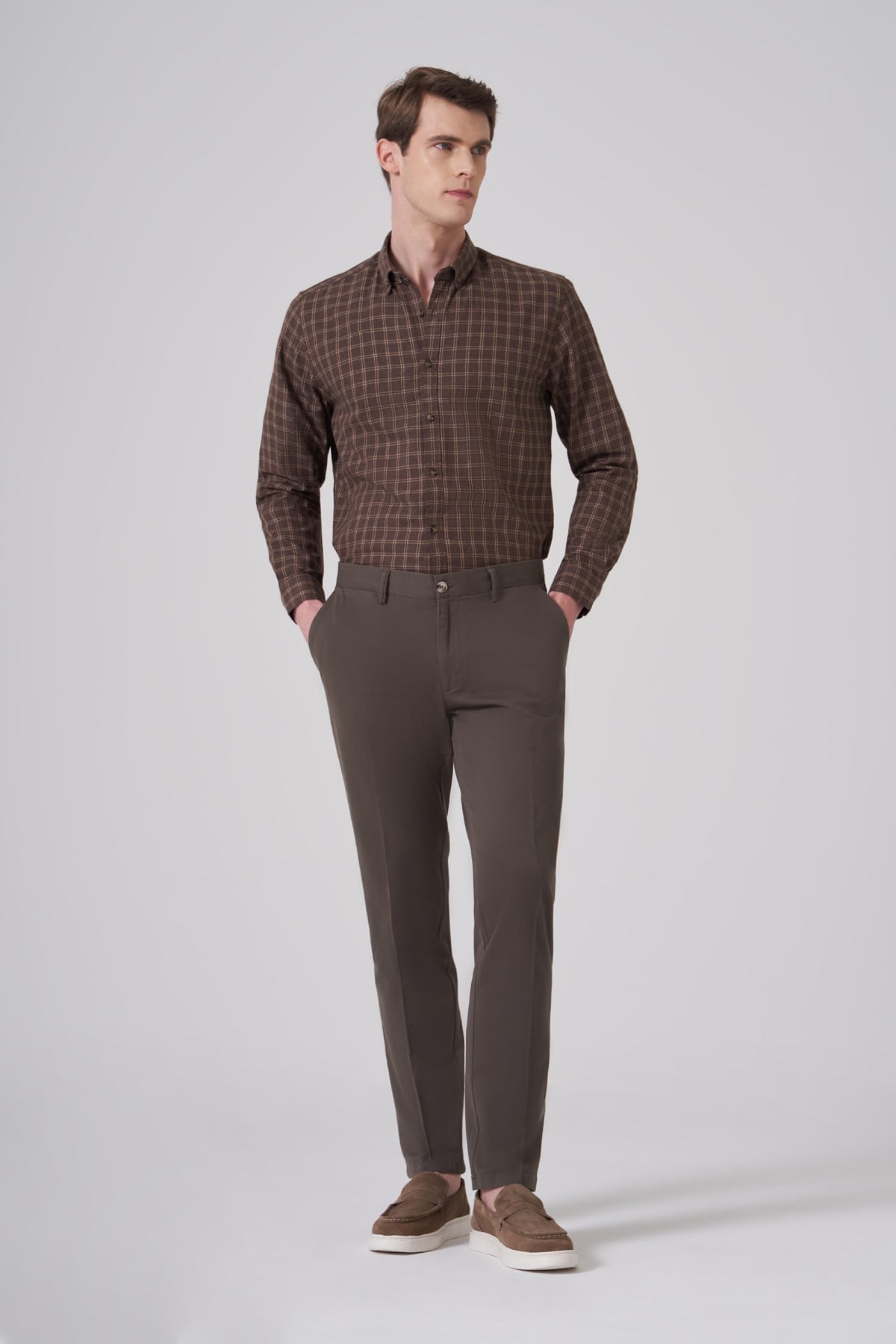 Morven Erkek Haki Pamuk Trend Dynamic Fit Chino Pantolon