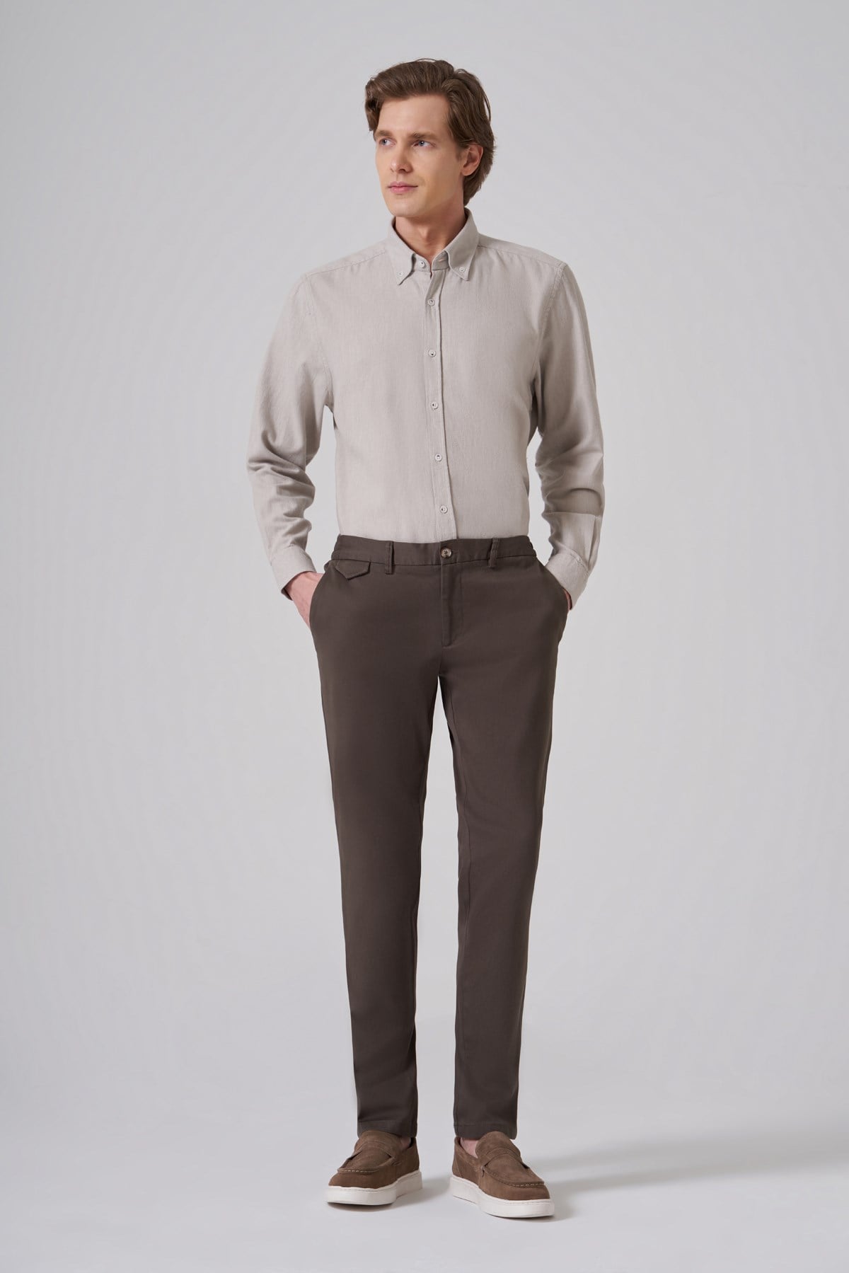 Morven Erkek Haki Pamuk Trend Slim Fit Chino Pantolon