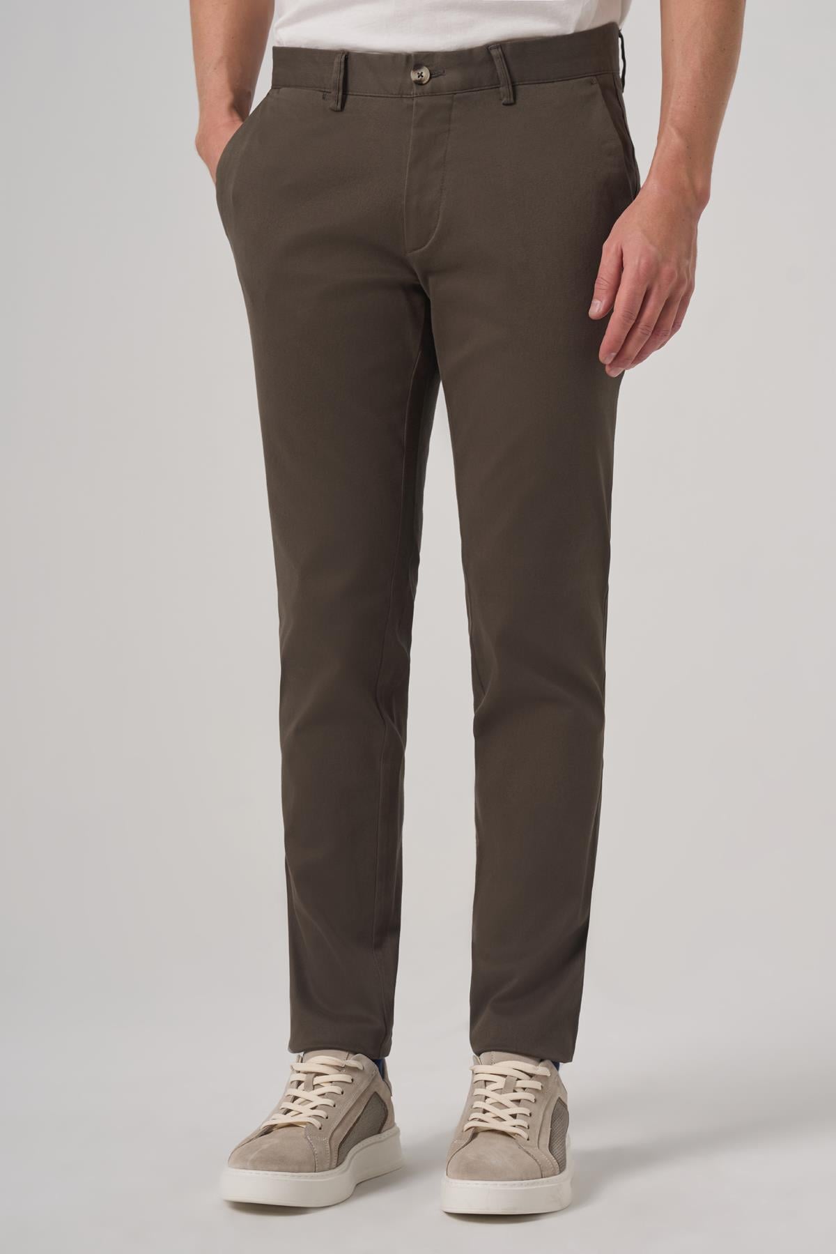 Morven Erkek Haki Pamuk Trend Slim Fit Chino Pantolon