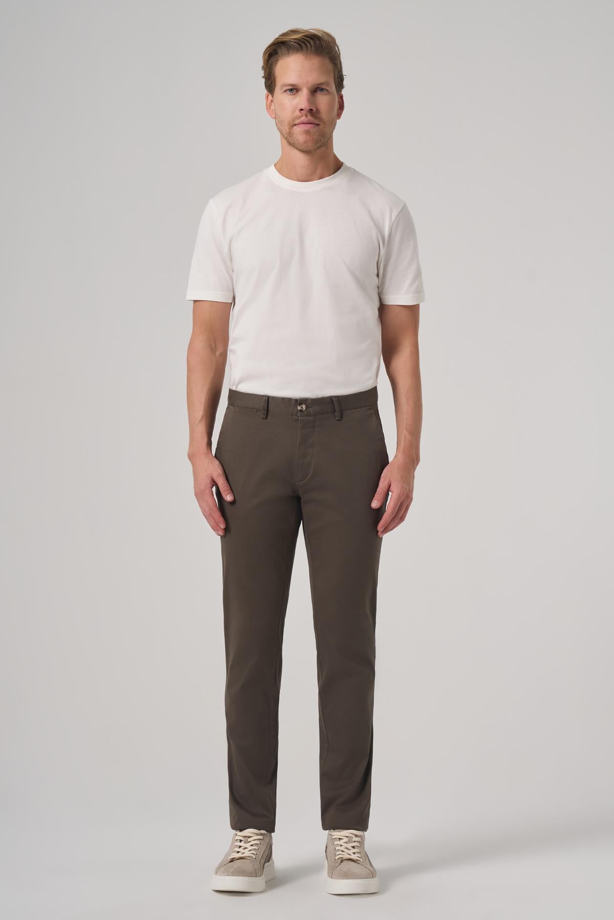 Morven Erkek Haki Pamuk Trend Slim Fit Chino Pantolon