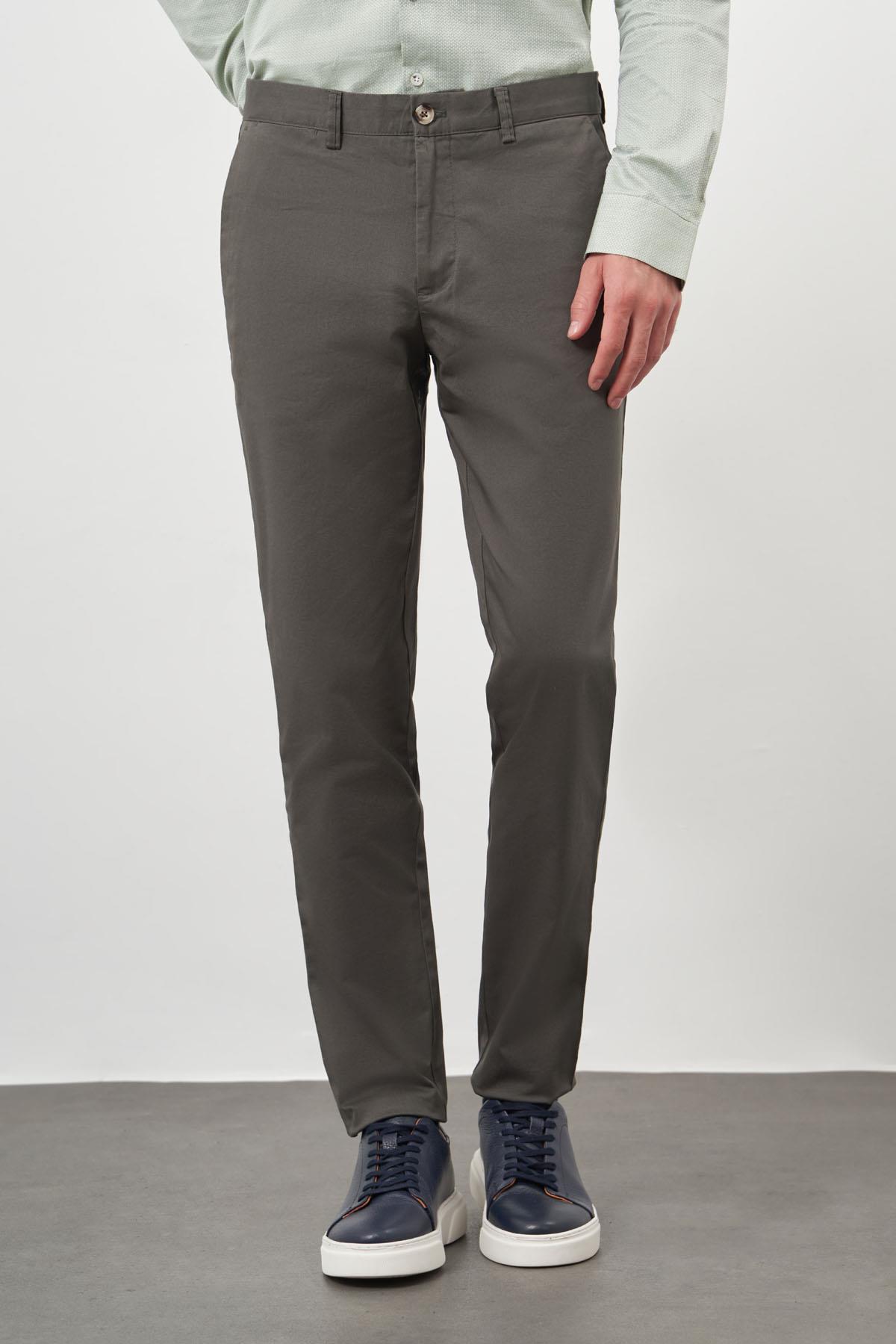 Morven Erkek Haki Pamuk Yan Cep Slim Fit Chino Pantolon