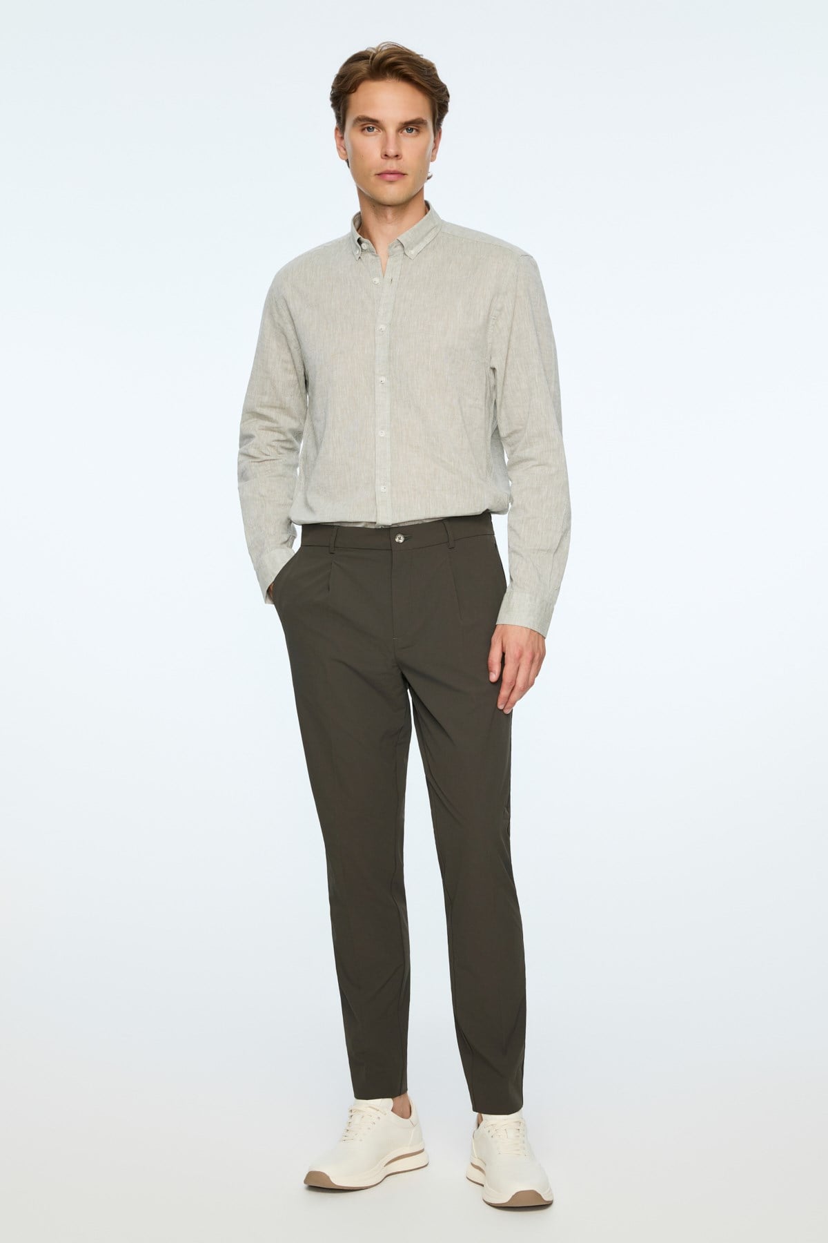 Morven Erkek Haki Polyamid Trend Desenli Slim Fit Pantolon