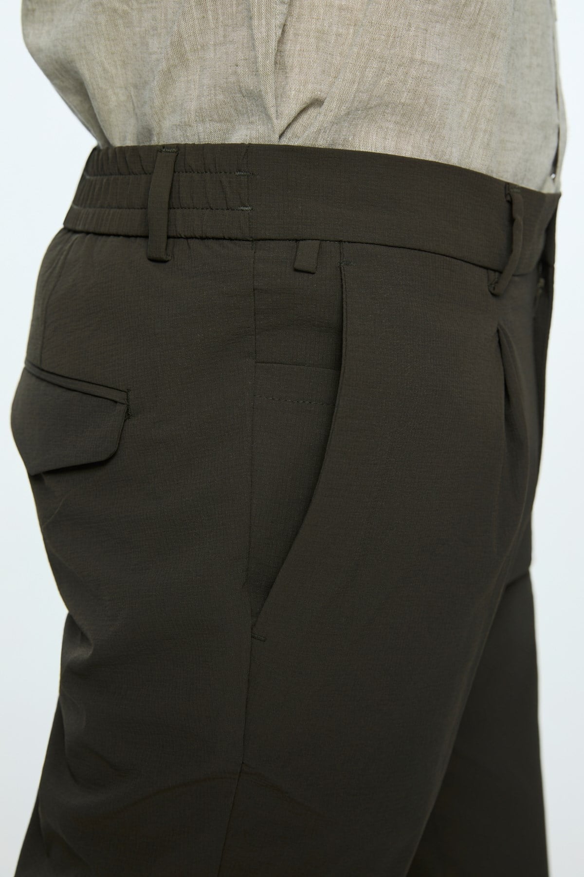 Morven Erkek Haki Polyamid Trend Desenli Slim Fit Pantolon