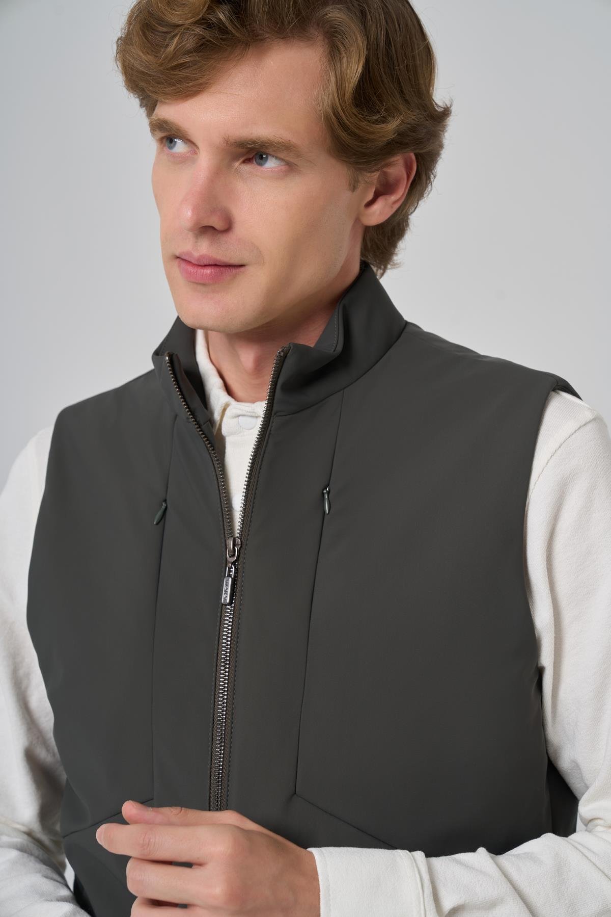 Morven Erkek Haki Polyamide Spor Gizli Cep Fermuarlı Yelek