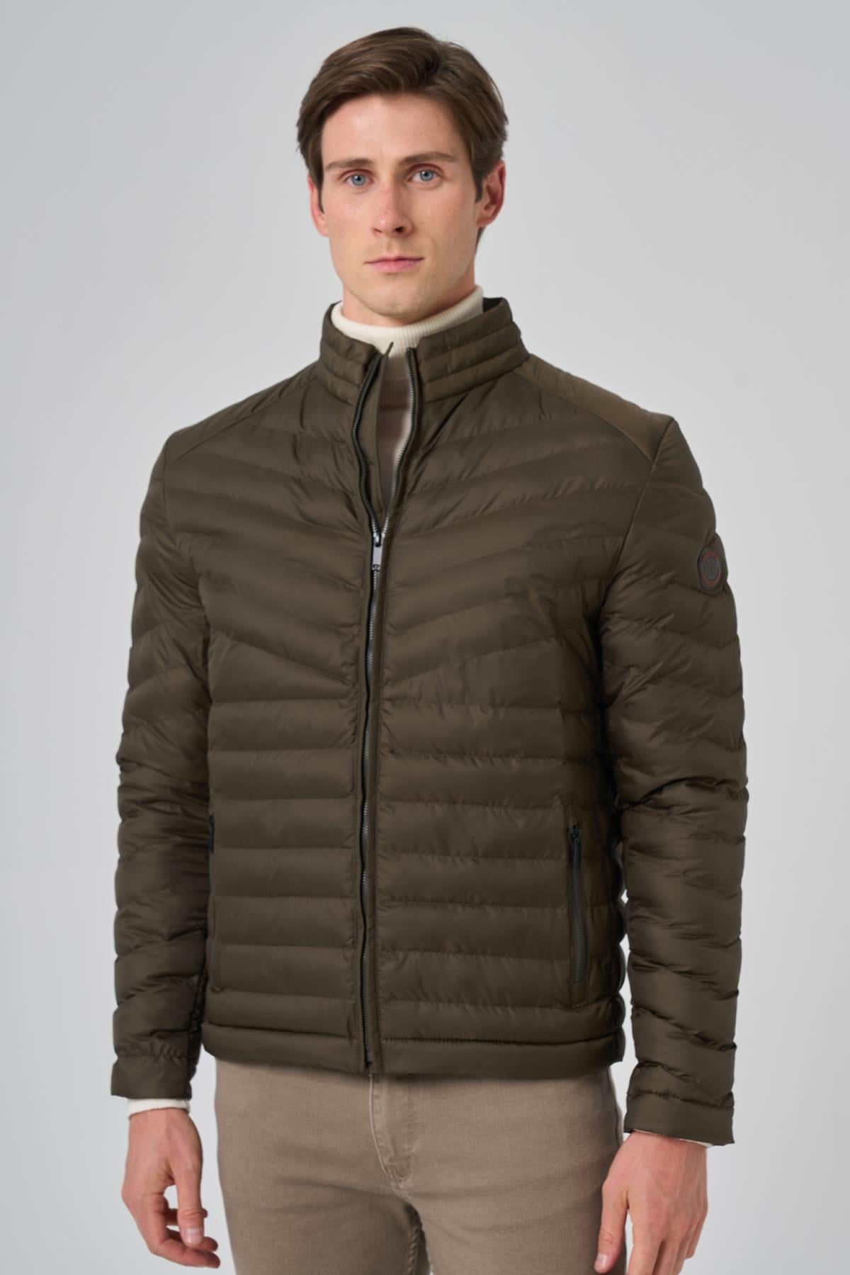 Morven Erkek Haki Polyester Kısa Kapitone Mont