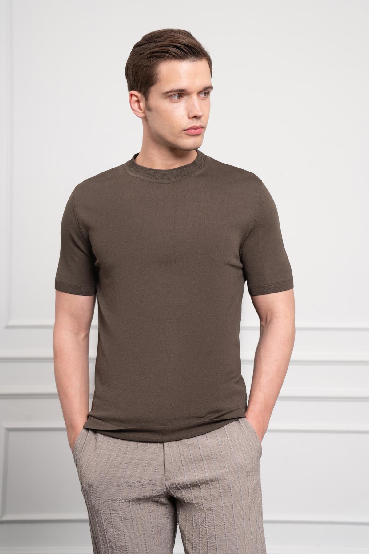 Morven Erkek Haki Trend Bisiklet Yaka Dynamic Fit Rahat Kesim Rayon T-Shirt