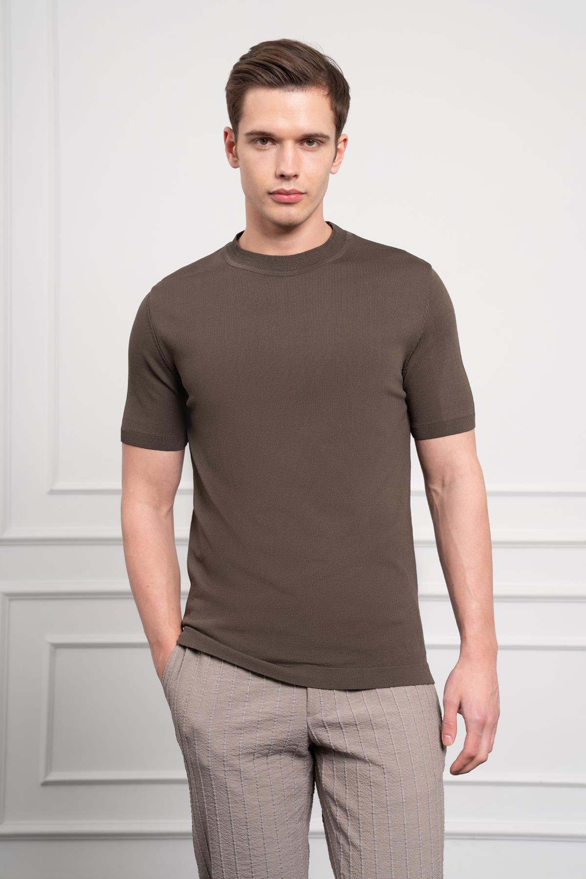 Morven Erkek Haki Trend Bisiklet Yaka Dynamic Fit Rahat Kesim Rayon T-Shirt