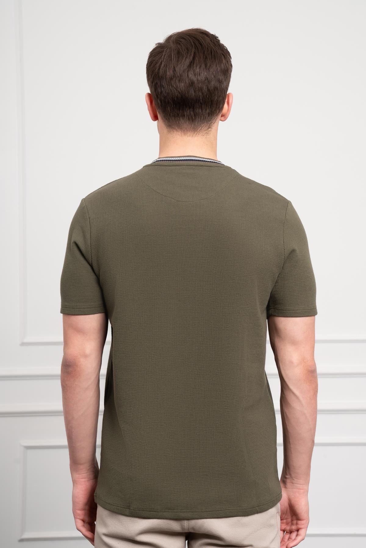 Morven Erkek Haki Trend Bisiklet Yaka Dinamik Fit T-Shirt