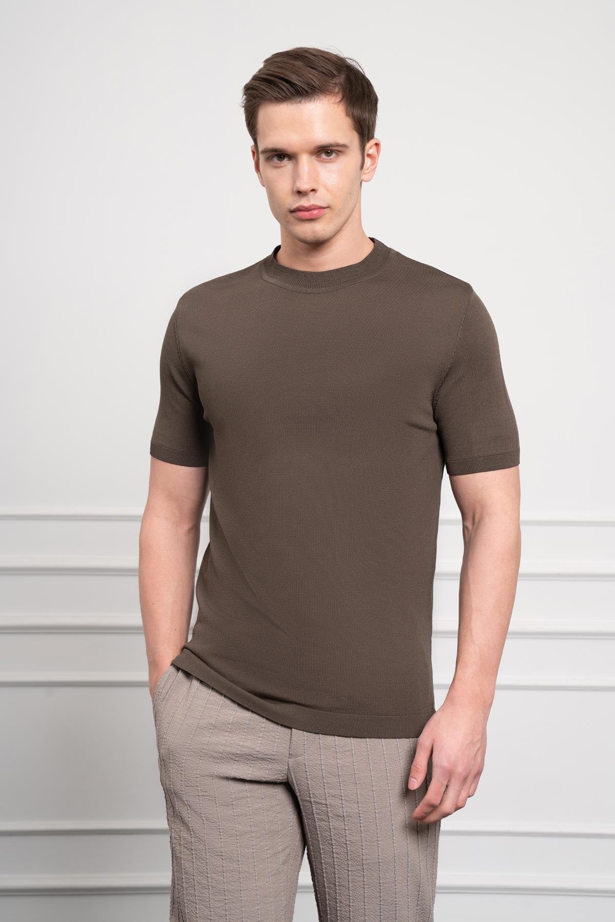 Morven Erkek Haki Trend Bisiklet Yaka Dynamic Fit Rahat Kesim Rayon T-Shirt