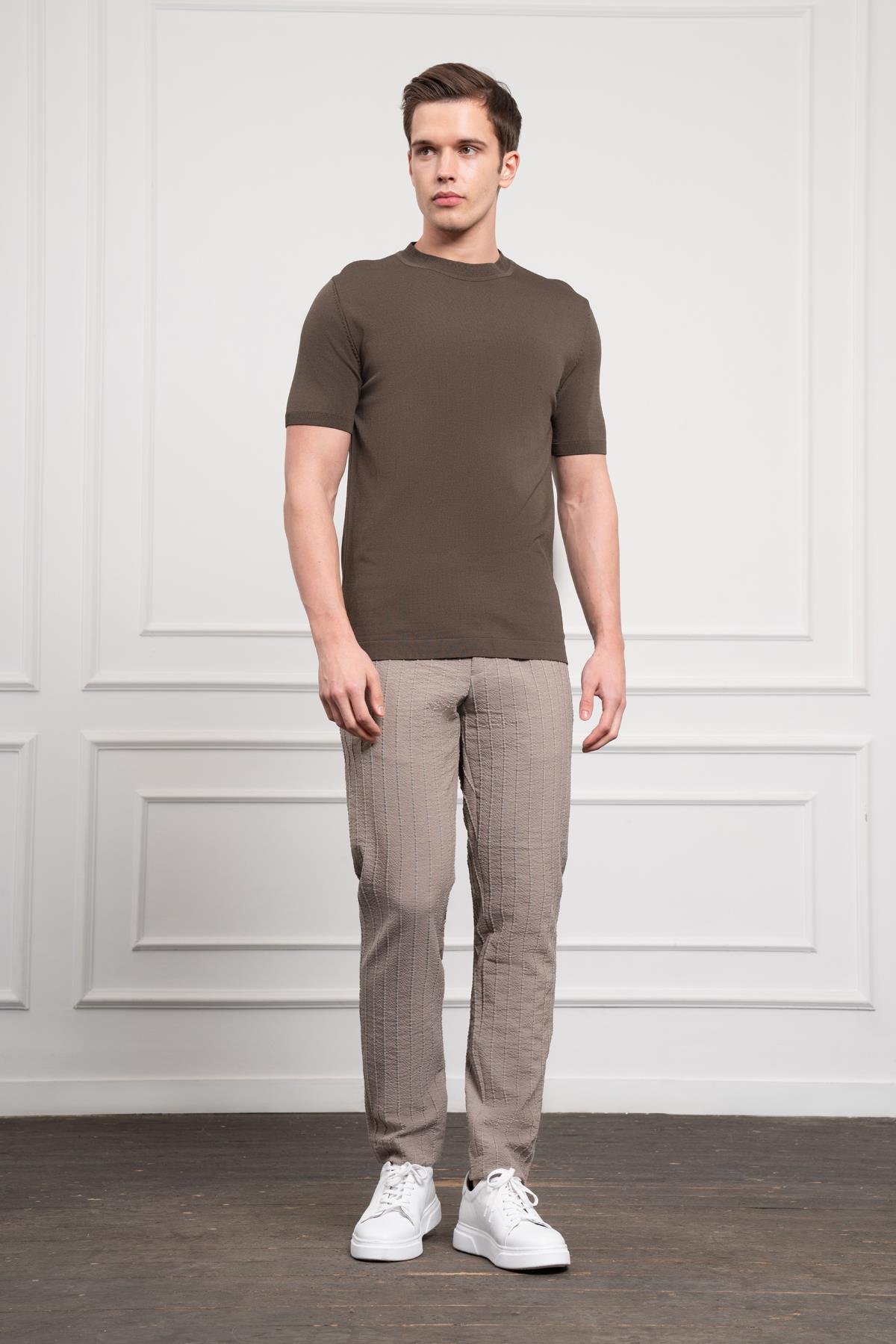 Morven Erkek Haki Trend Bisiklet Yaka Dynamic Fit Rahat Kesim Rayon T-Shirt