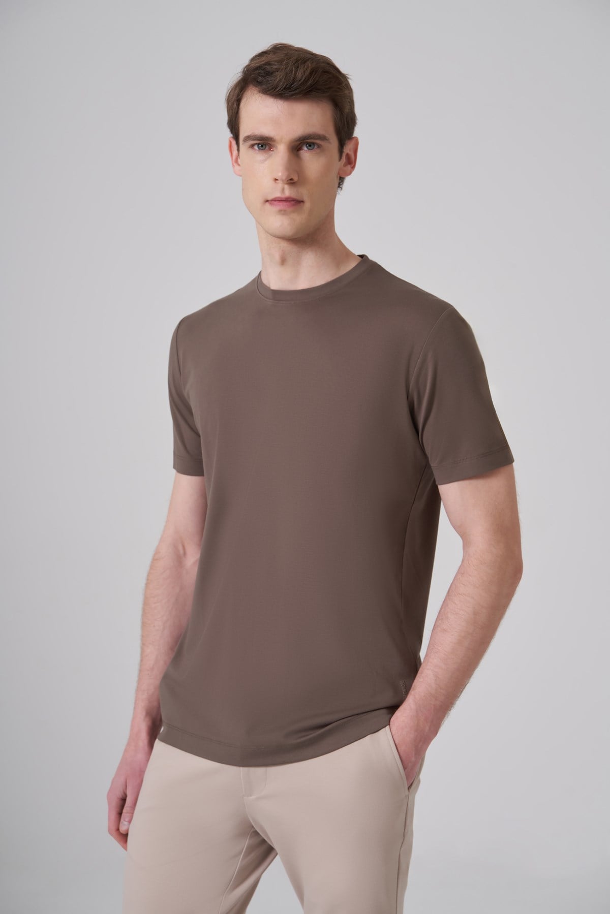 Morven Erkek Haki Trend  Bisiklet Yaka Rayon Dinamik Fit Tshirt