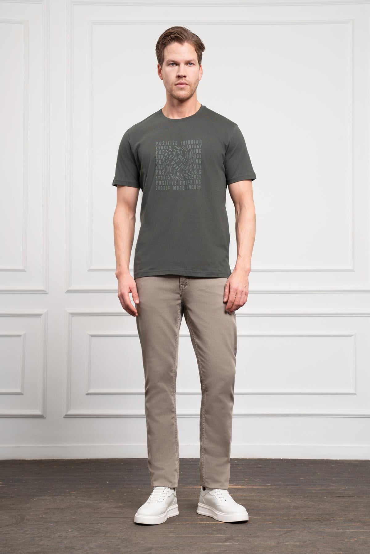 Morven Erkek Haki Trend Dinamik Fit Bisiklet Yaka T-Shirt