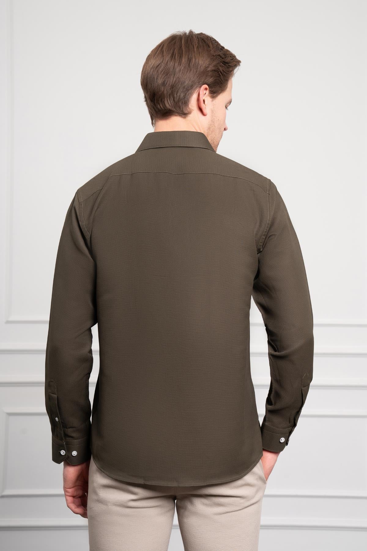 Morven Erkek Haki Trend İtalyan Yaka  Slim Fit Dar Kesim Gömlek