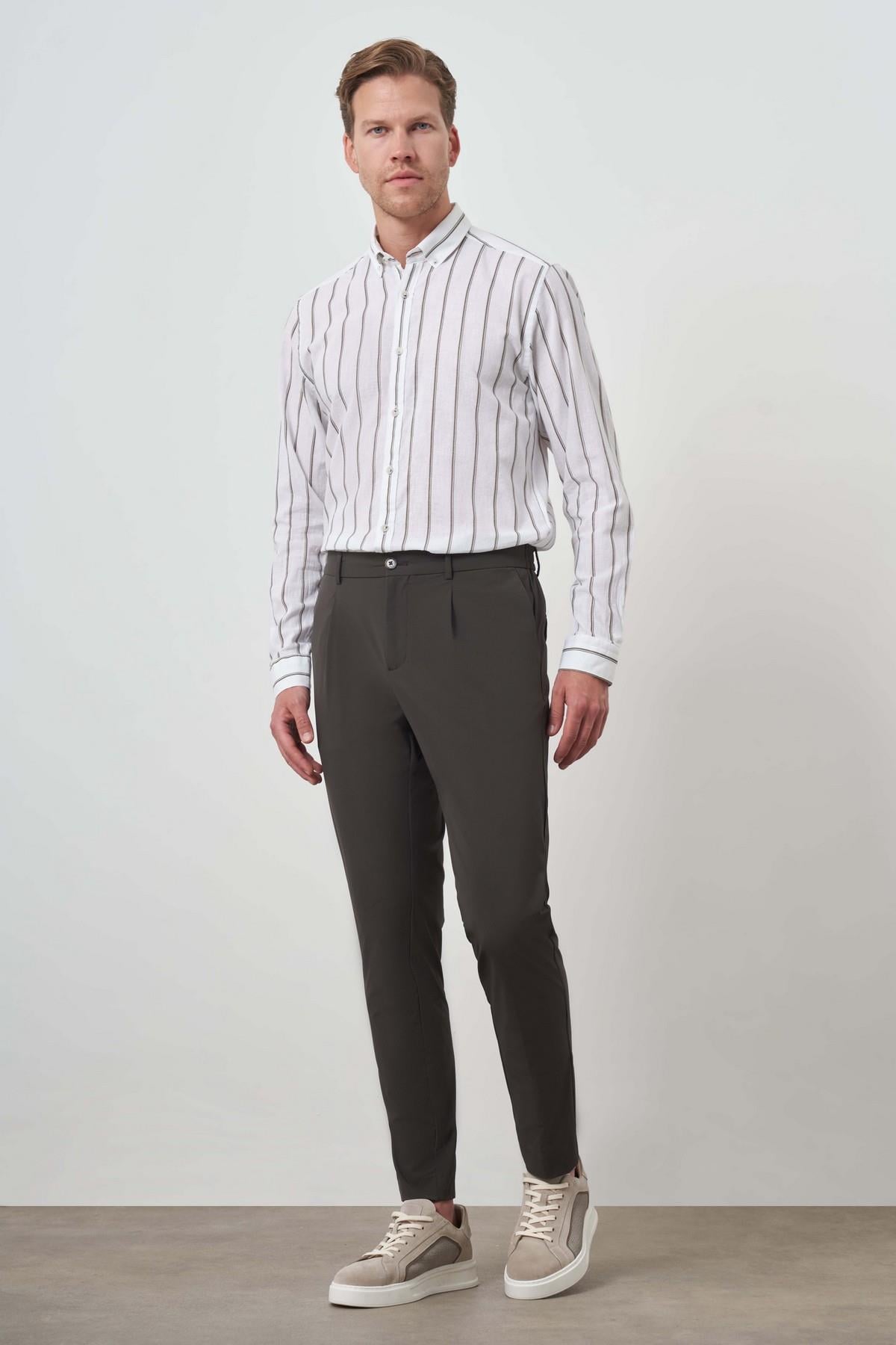 Morven Erkek Haki Trend Slim Fit Tam Lastik Pantolon