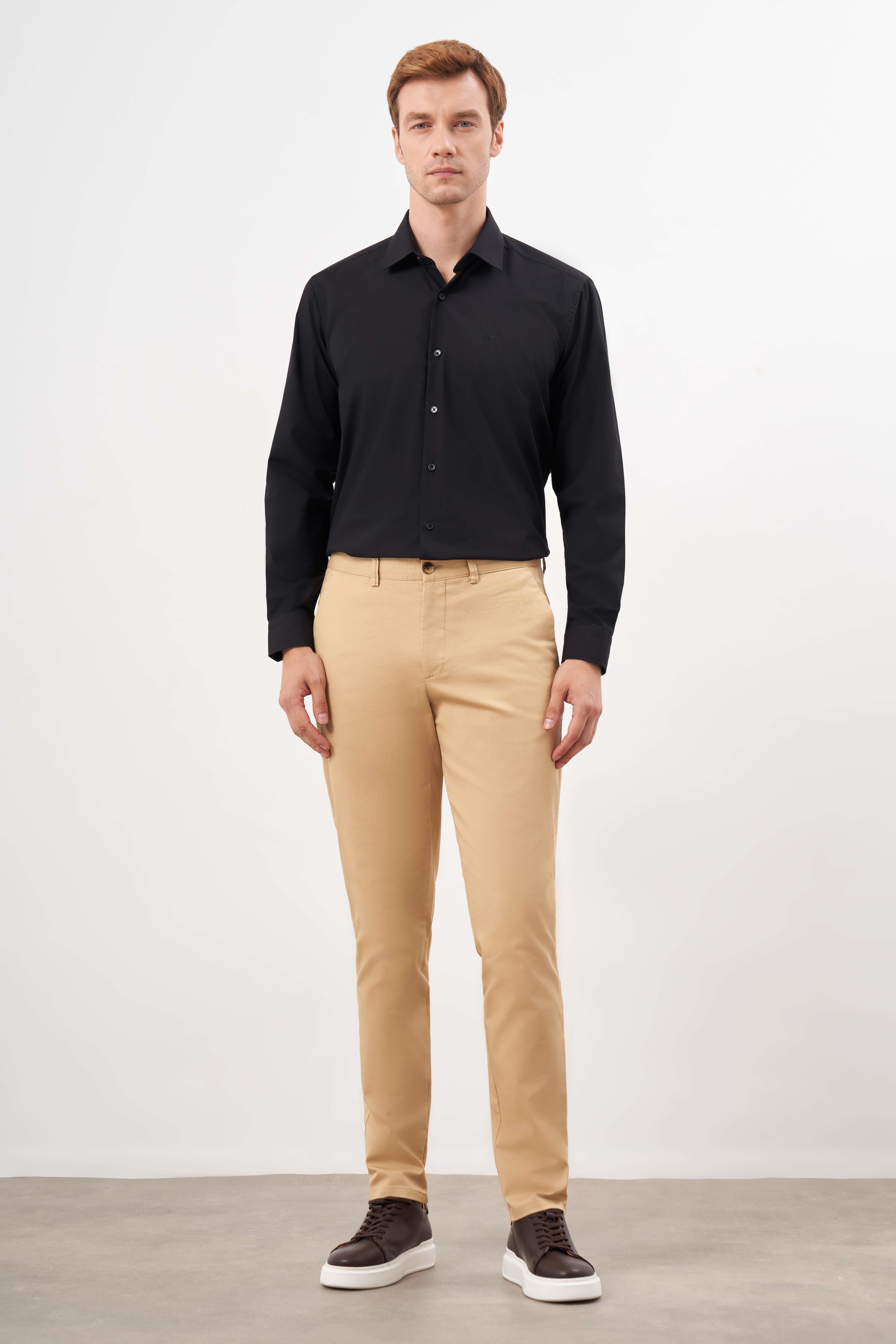 Morven Erkek Hardal Sarısı Mevsimlik Pamuk Yan Cep Slim Fit Chino Pantolon
