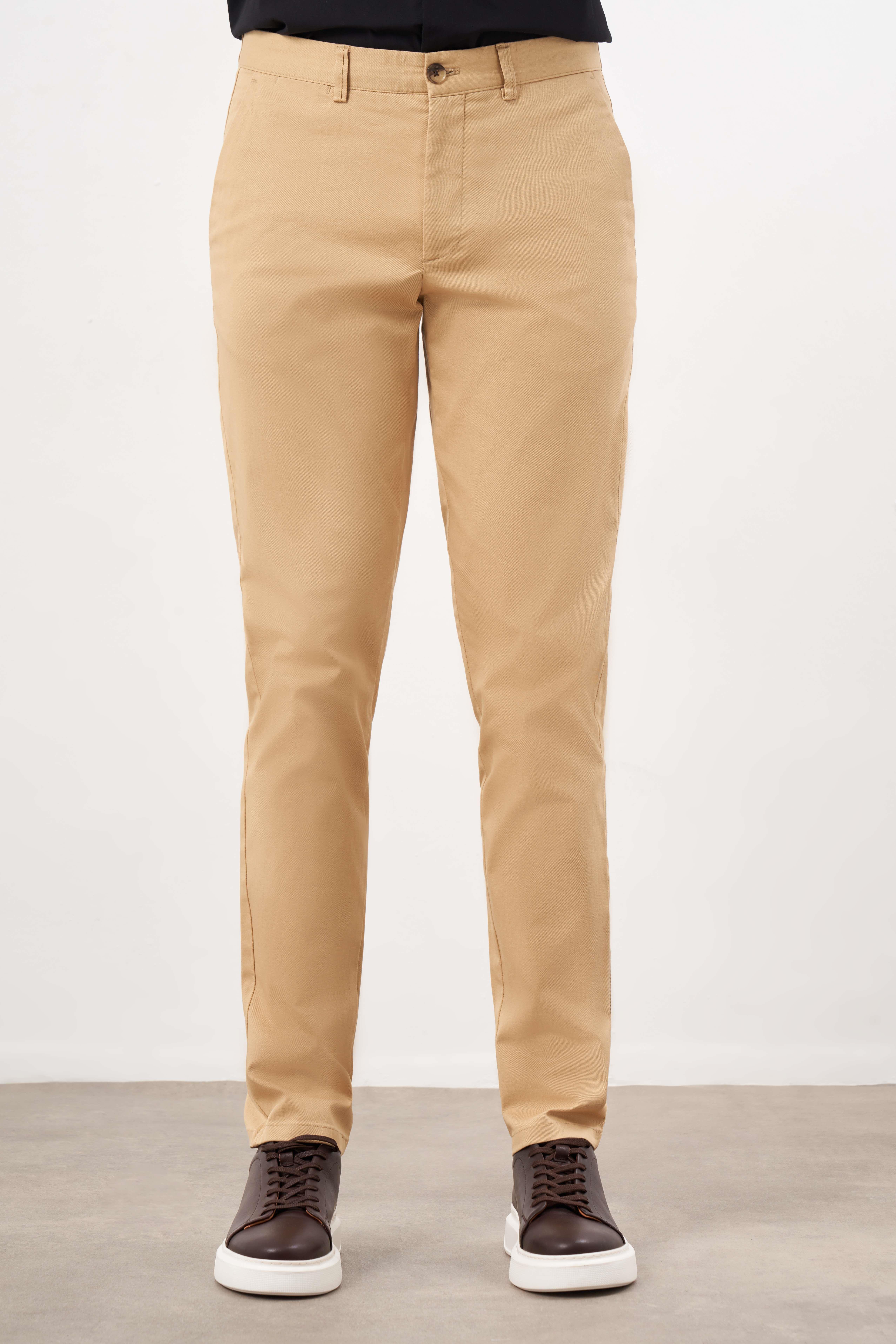 Morven Erkek Hardal Sarısı Mevsimlik Pamuk Yan Cep Slim Fit Chino Pantolon