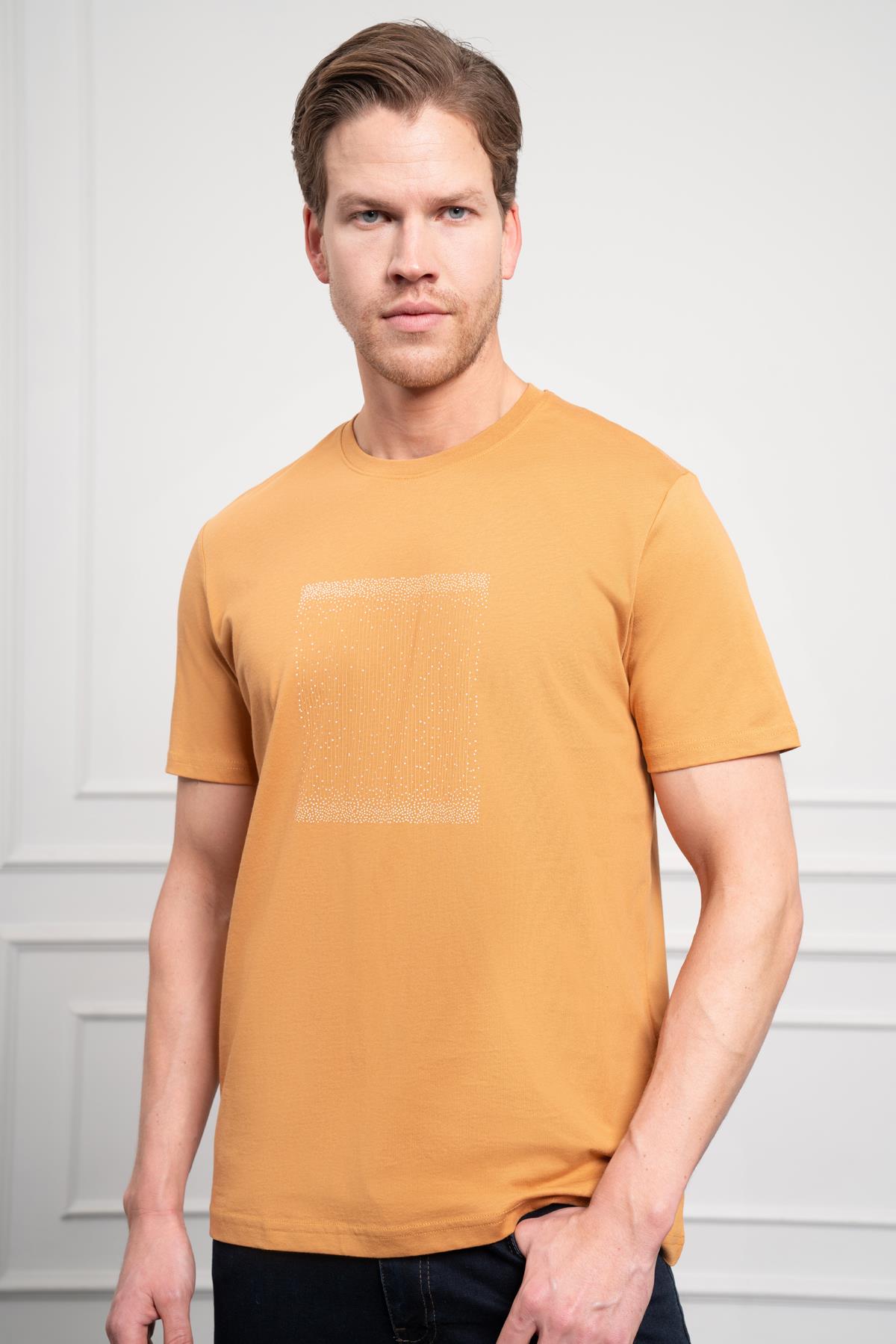 Morven Erkek Hardal Sarısı Trend Bisiklet Yaka Dinamik Fit Pamuk T-Shirt