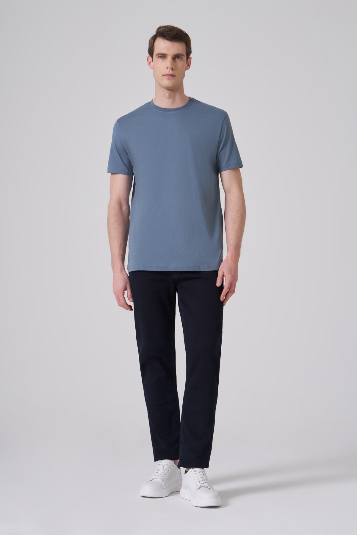 Morven Erkek İndigo Basic Bisiklet Yaka Dynamic Fit Pamuk T-Shirt