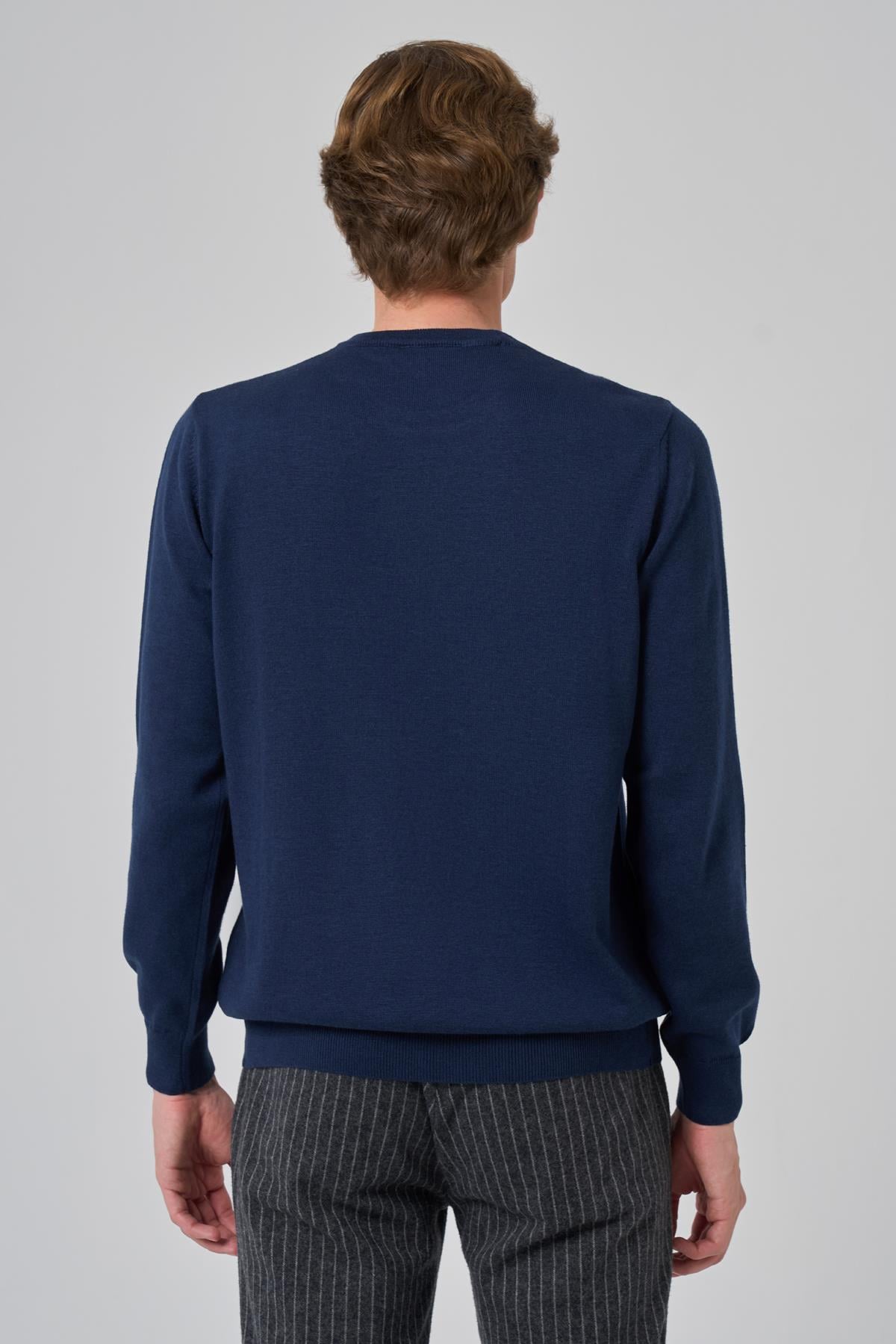 Morven Erkek İndigo Basic Bisiklet Yaka Dynamic Fit Rahat Kesim Triko