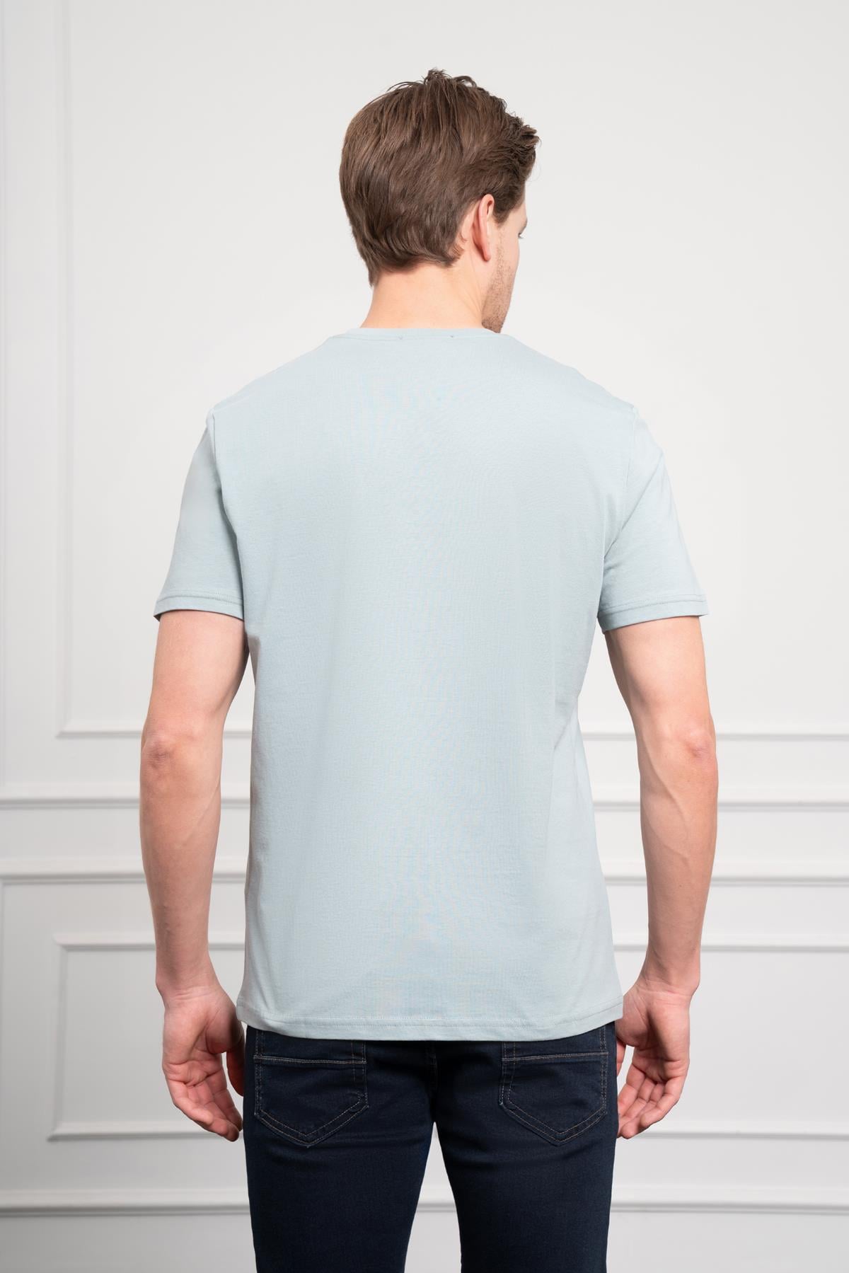 Morven Erkek İndigo Basic Bisiklet Yaka Dynamic Fit Pamuk T-Shirt
