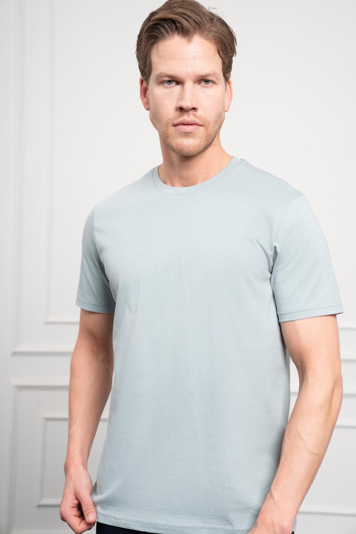 Morven Erkek İndigo Basic Bisiklet Yaka Dynamic Fit Pamuk T-Shirt