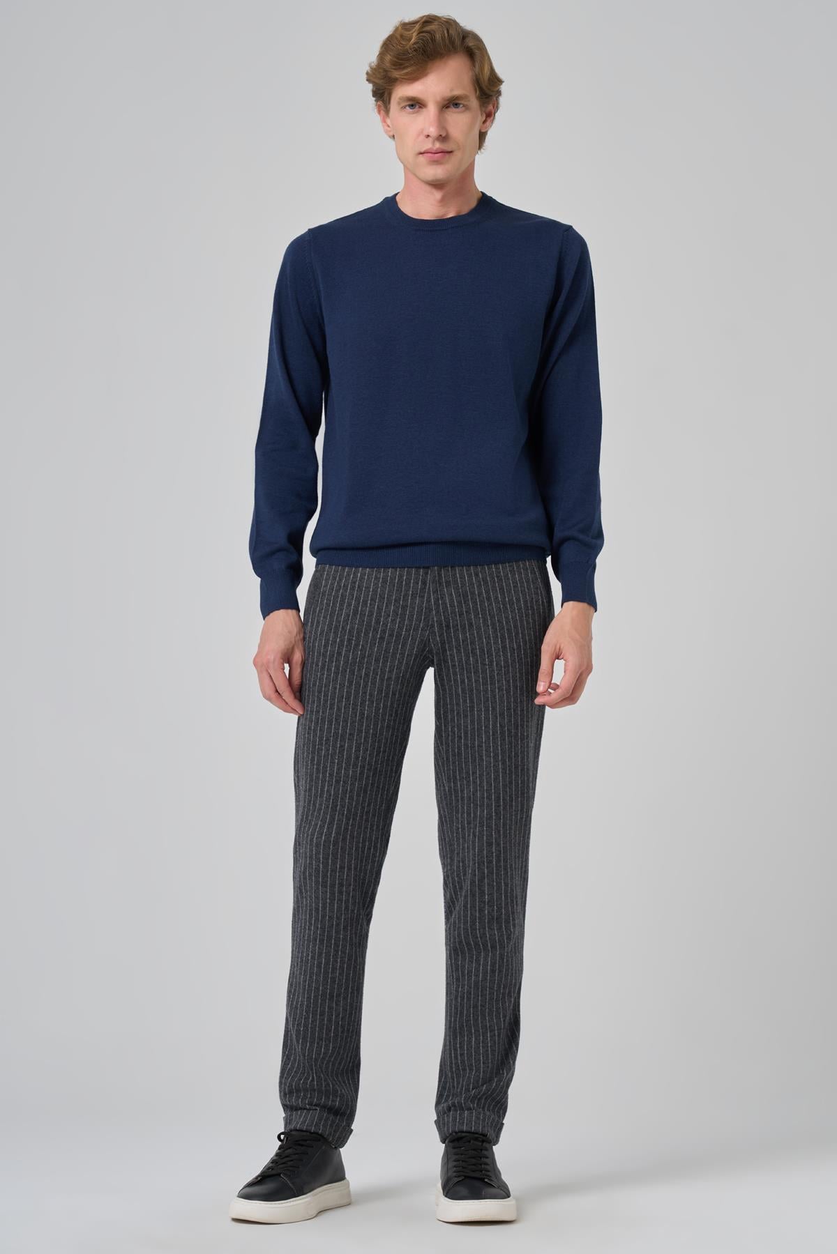Morven Erkek İndigo Basic Bisiklet Yaka Dynamic Fit Rahat Kesim Triko